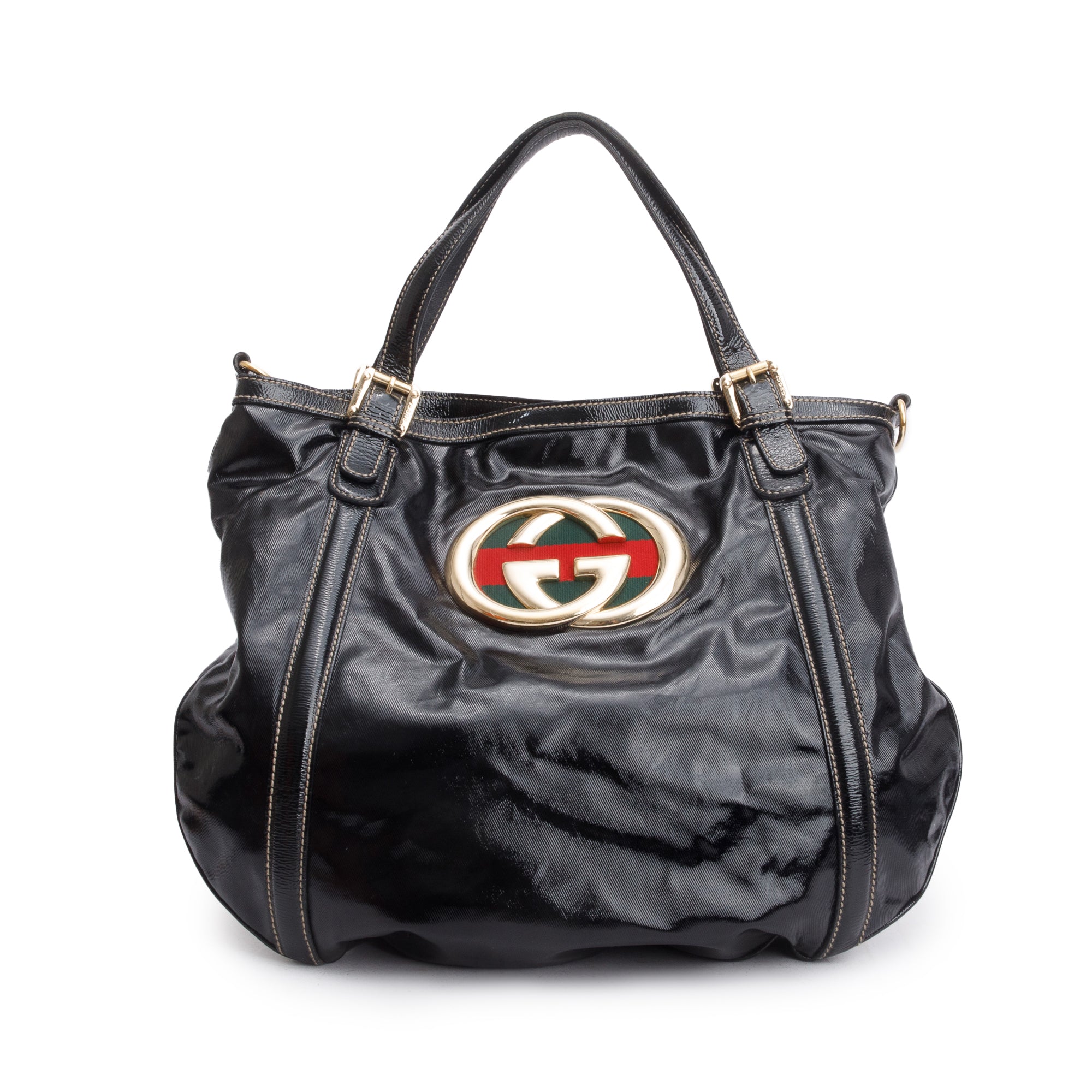 Gucci Black Dialux Coated Canvas Medium Britt Tote Bag