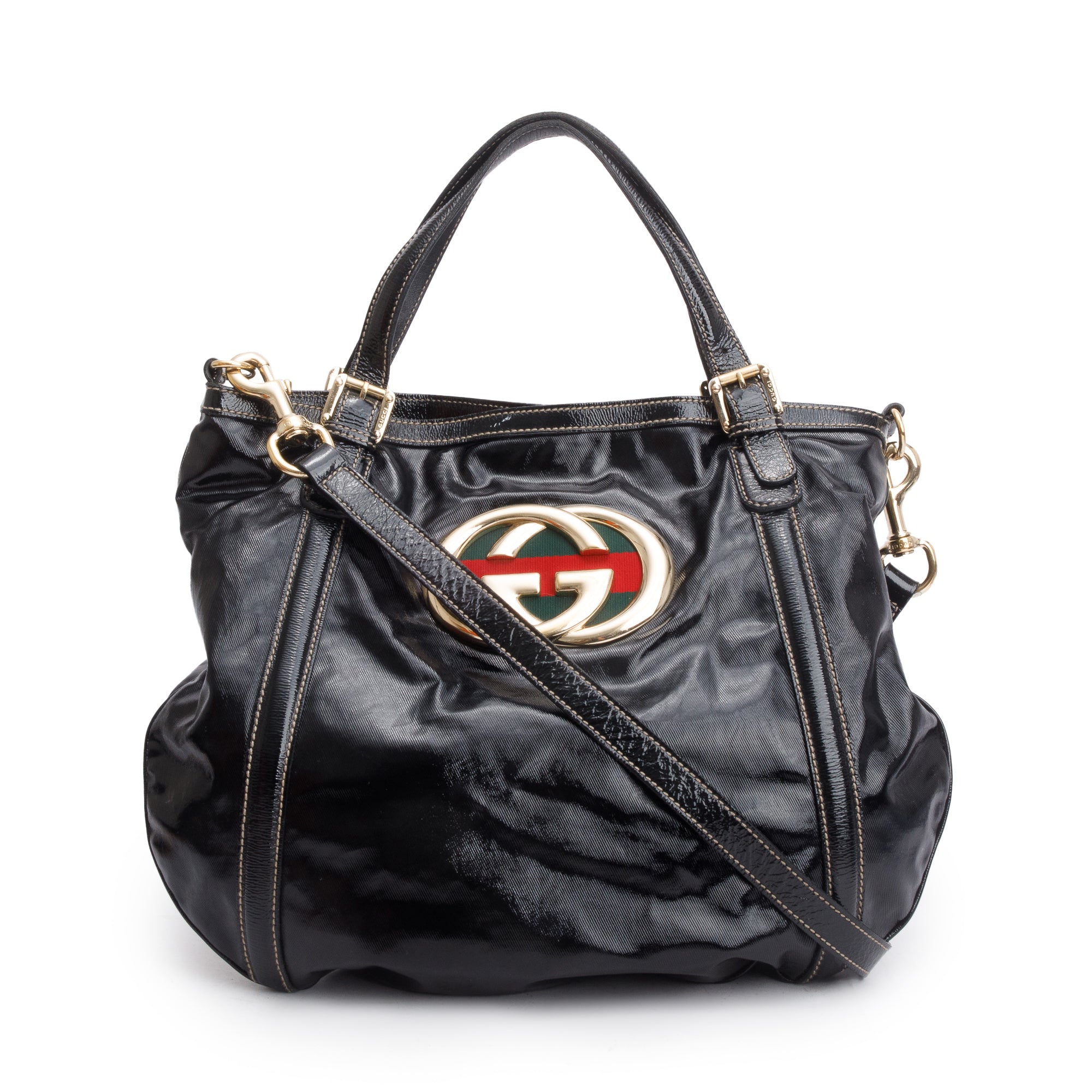 Gucci Black Dialux Coated Canvas Medium Britt Tote Bag
