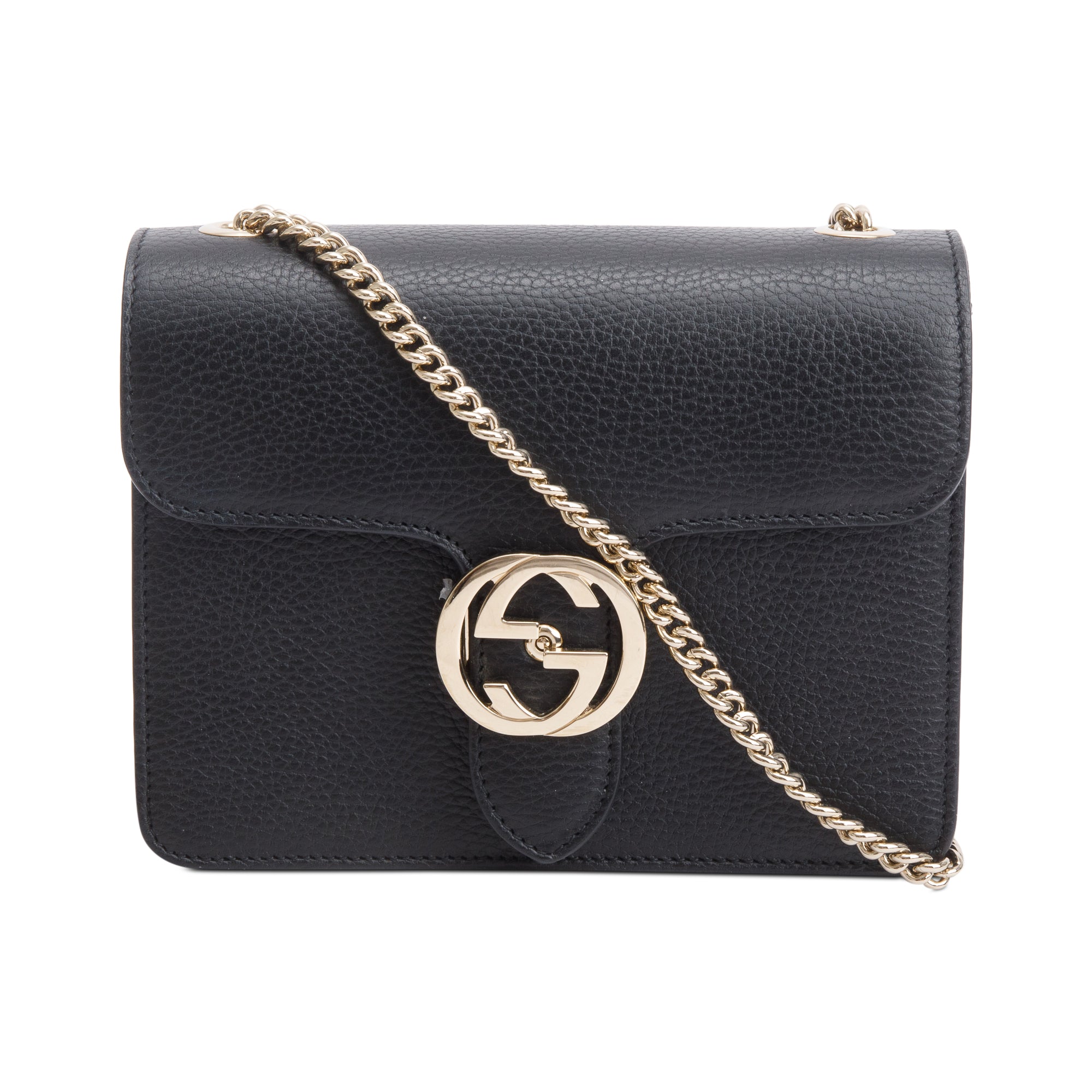 Gucci Black Dollar Calfskin Leather Interlocking GG Small Chain Shoulder Bag