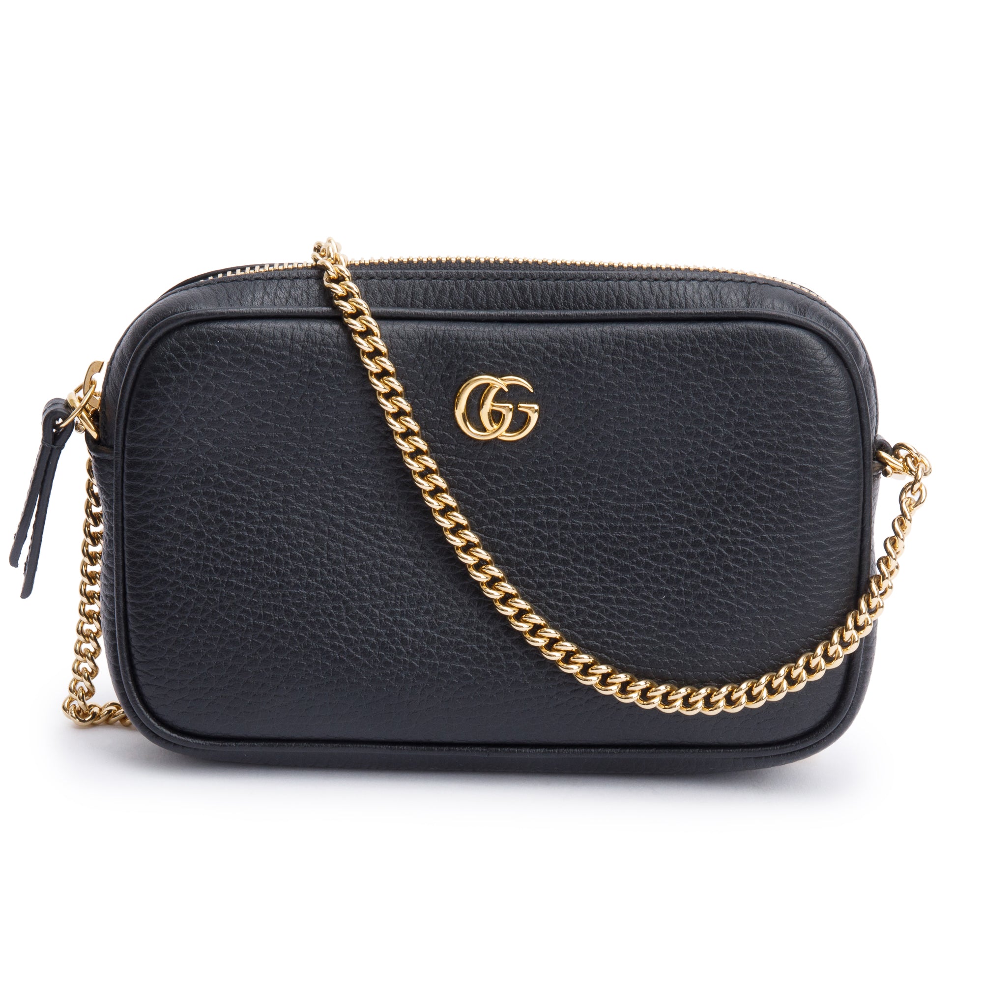 Gucci Black Dollar Calfskin Leather Super Mini GG Marmont Chain Shoulder Bag w/ Box