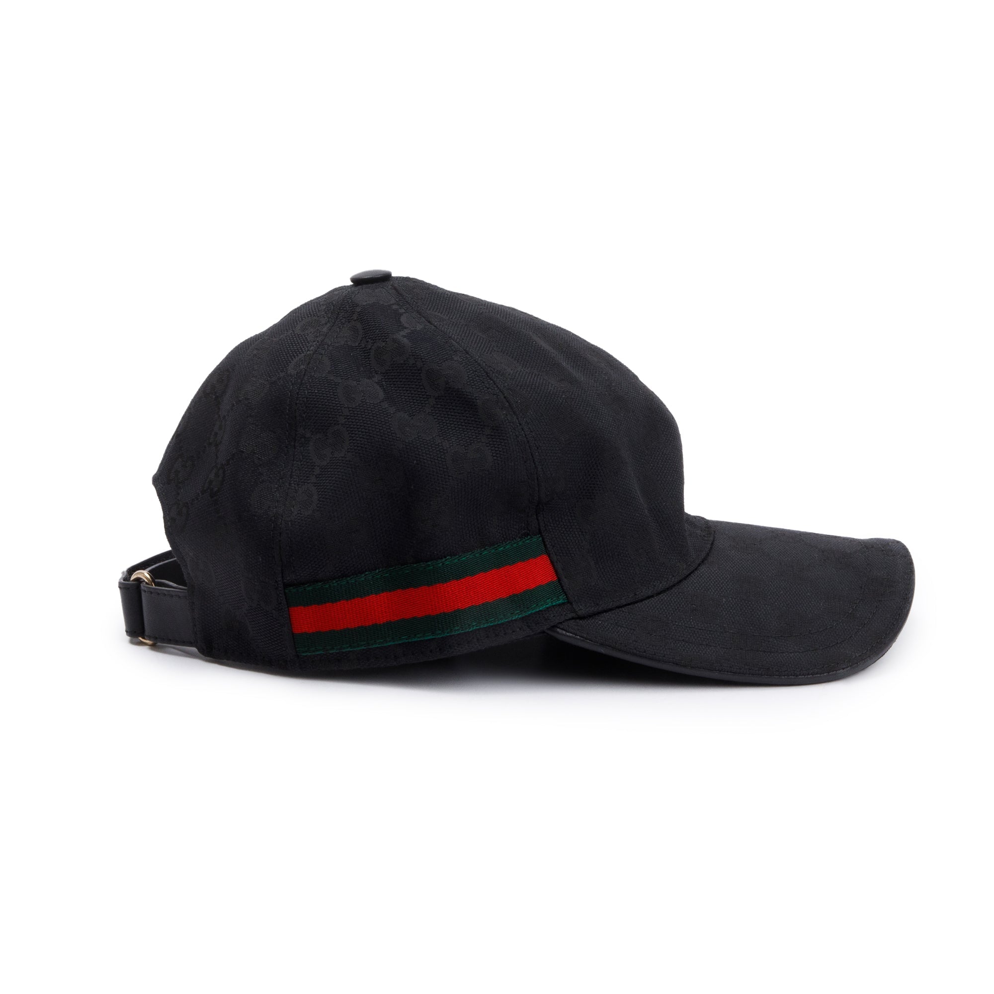 Gucci Black GG Canvas Baseball Hat with Web, Size S 57