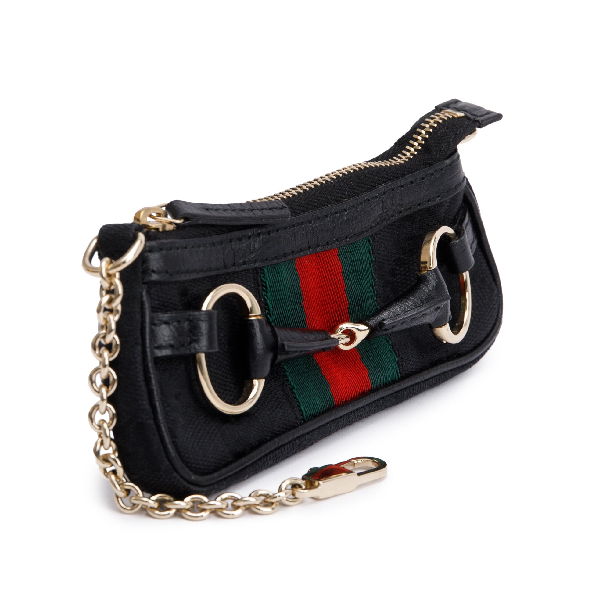 Gucci Black GG Canvas Calsfskin Leather Web Horsebit Key Pouch