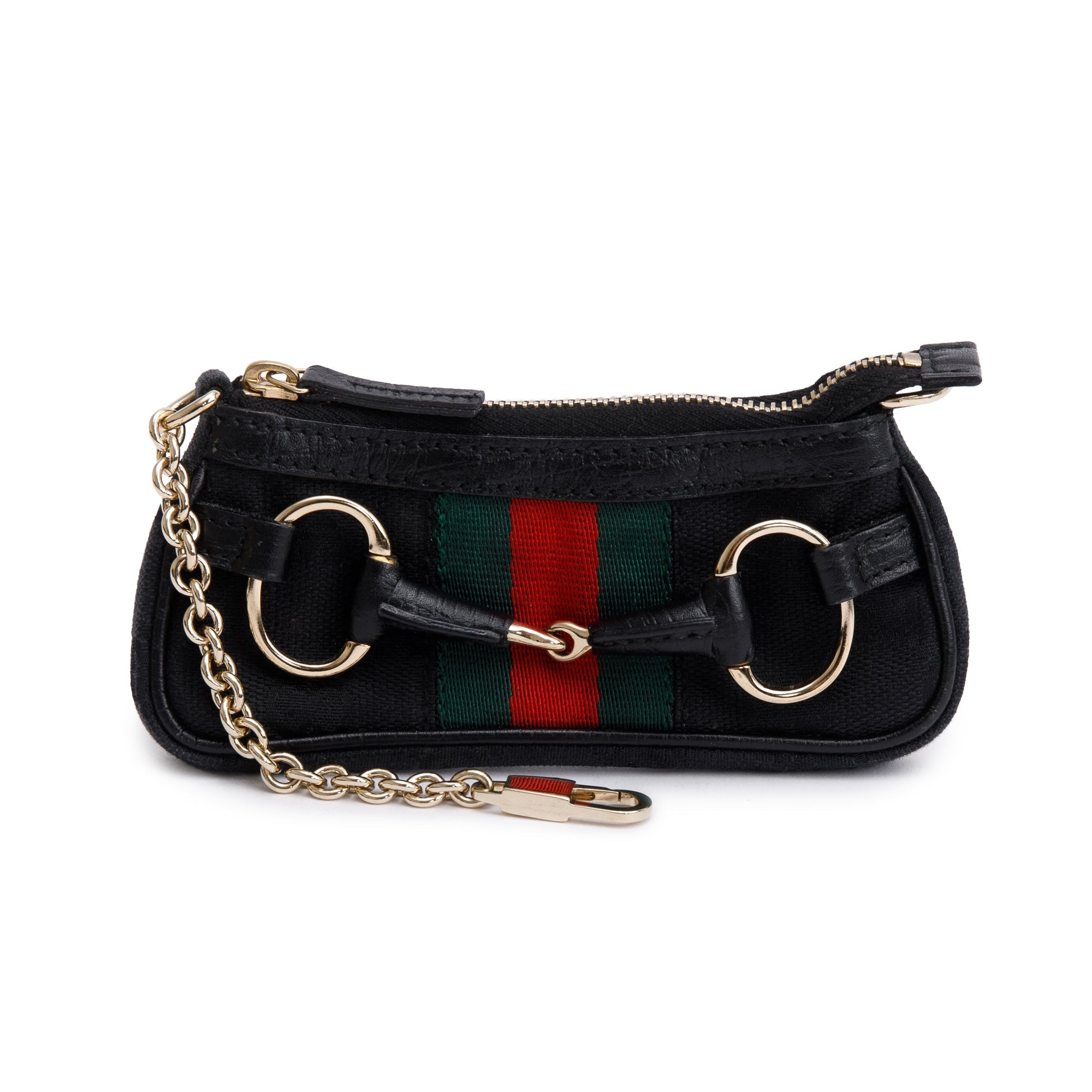 Gucci Black GG Canvas Calsfskin Leather Web Horsebit Key Pouch