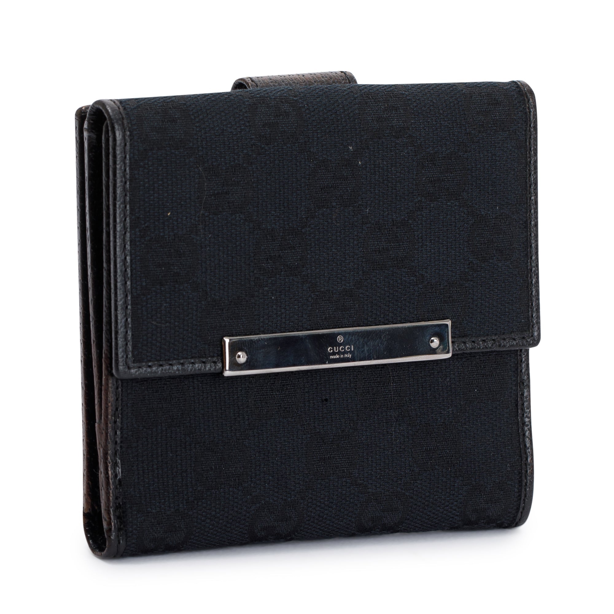 Gucci Black GG Canvas French Flap Wallet