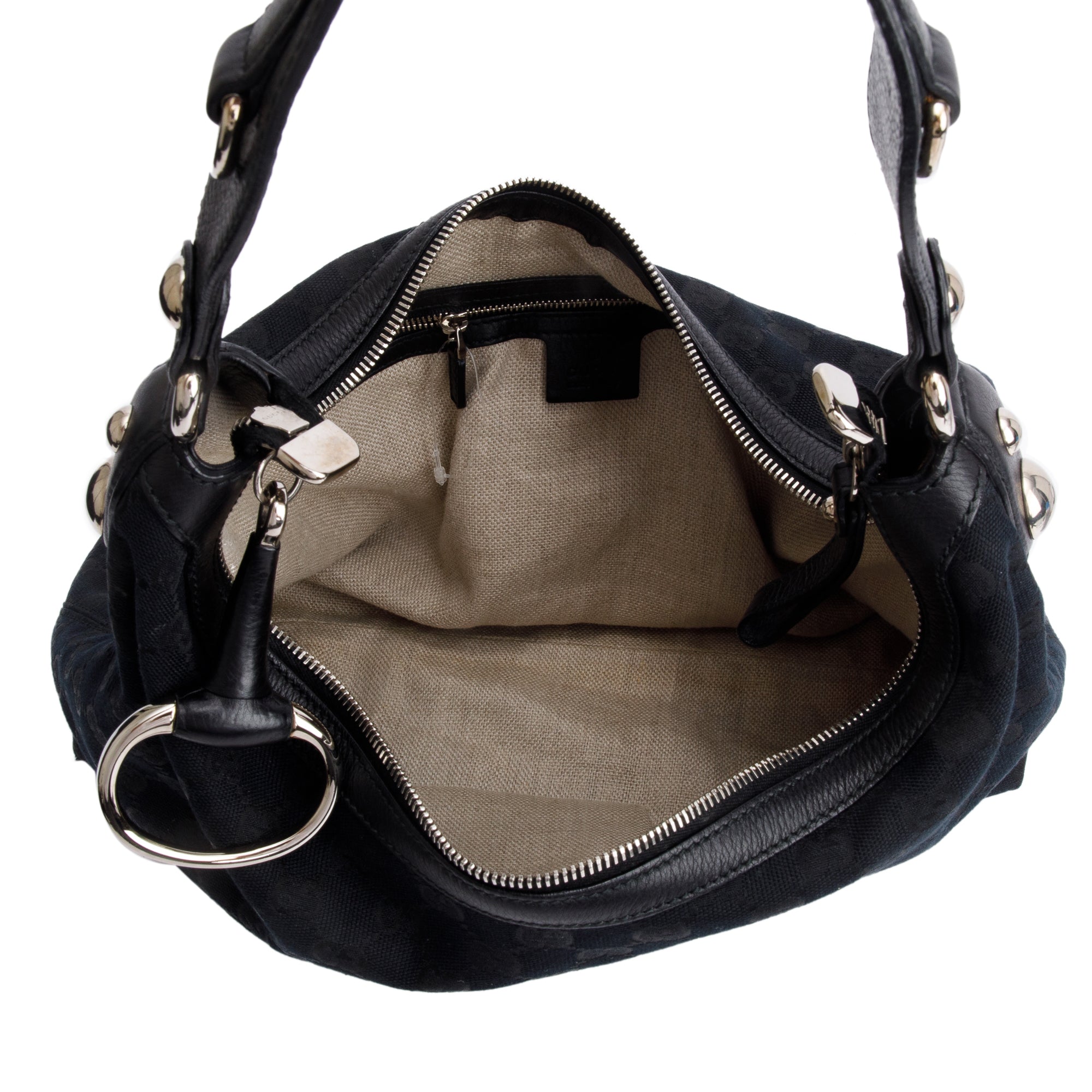 Gucci Black GG Canvas Leather Trim Medium Icon Bit Hobo w/ Strap