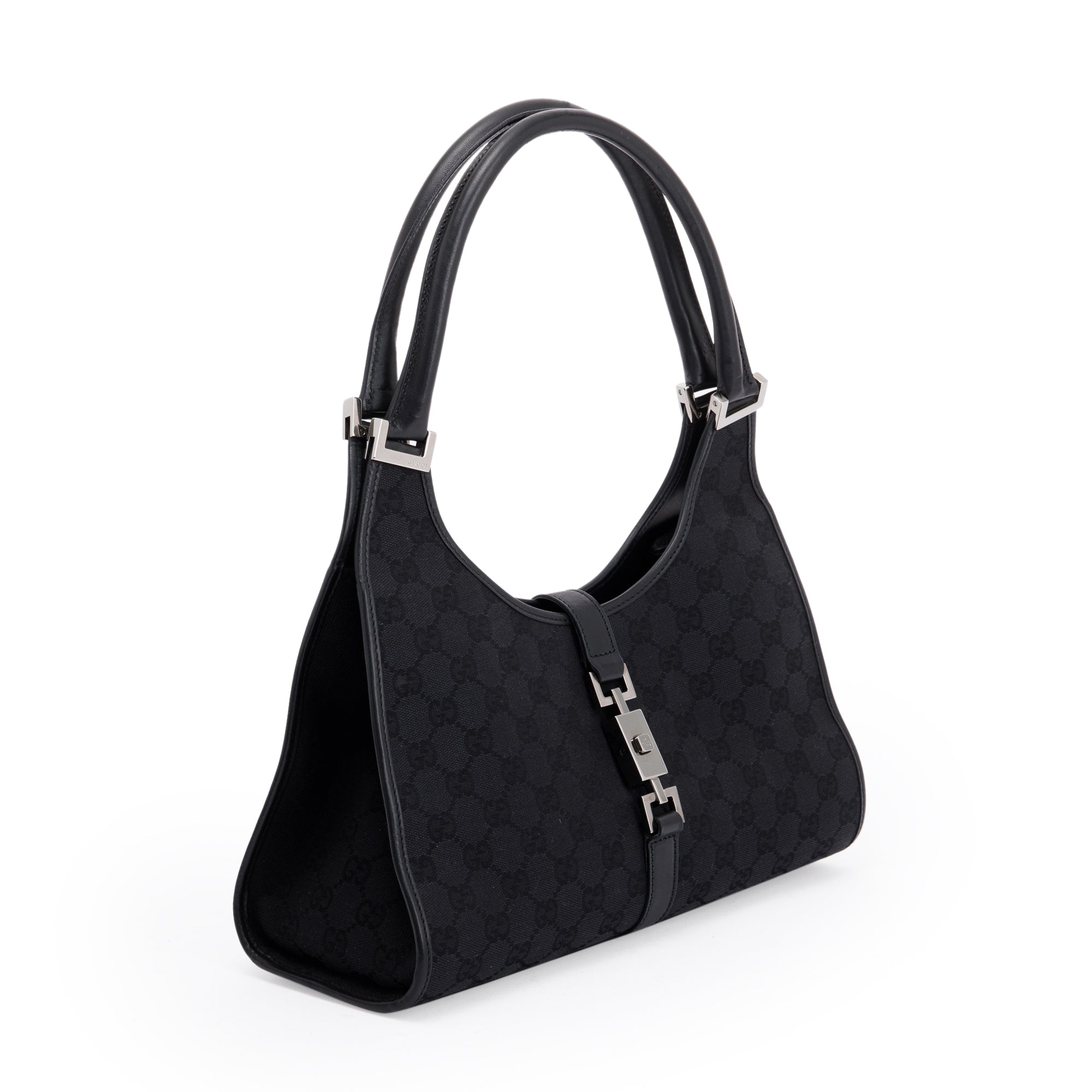 Gucci Black GG Canvas Medium Jackie Bardot Bag