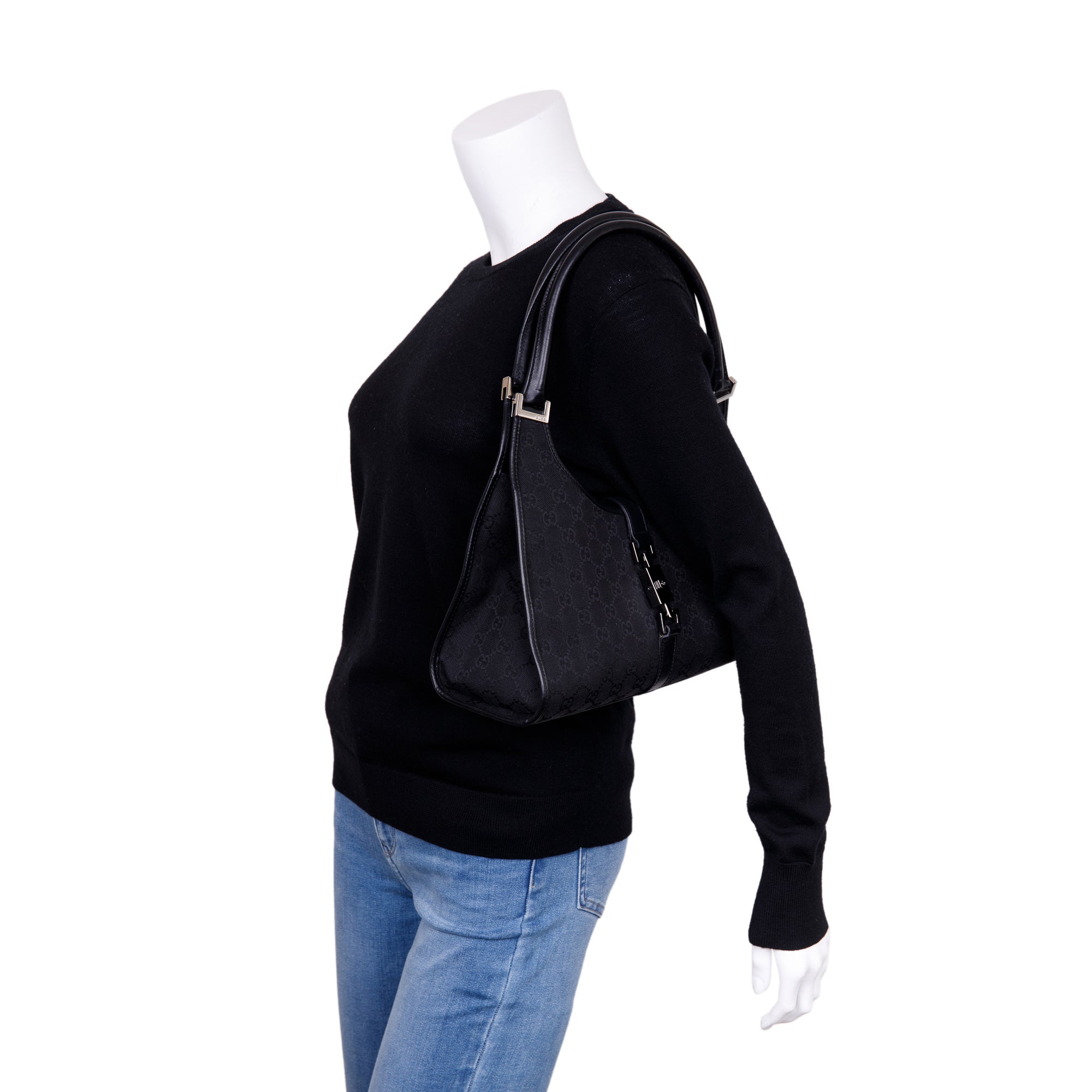 Gucci Black GG Canvas Medium Jackie Bardot Bag