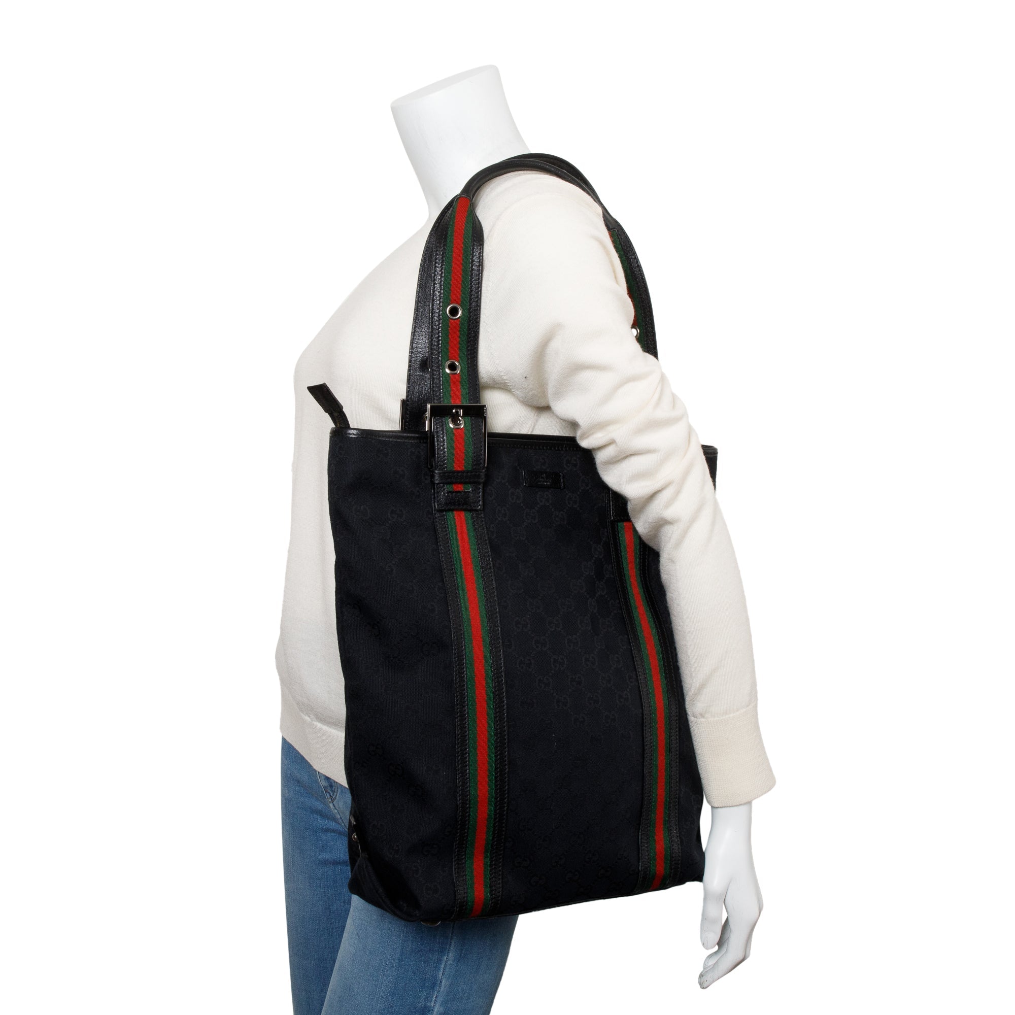 Gucci Black GG Canvas Web Vertical Tote