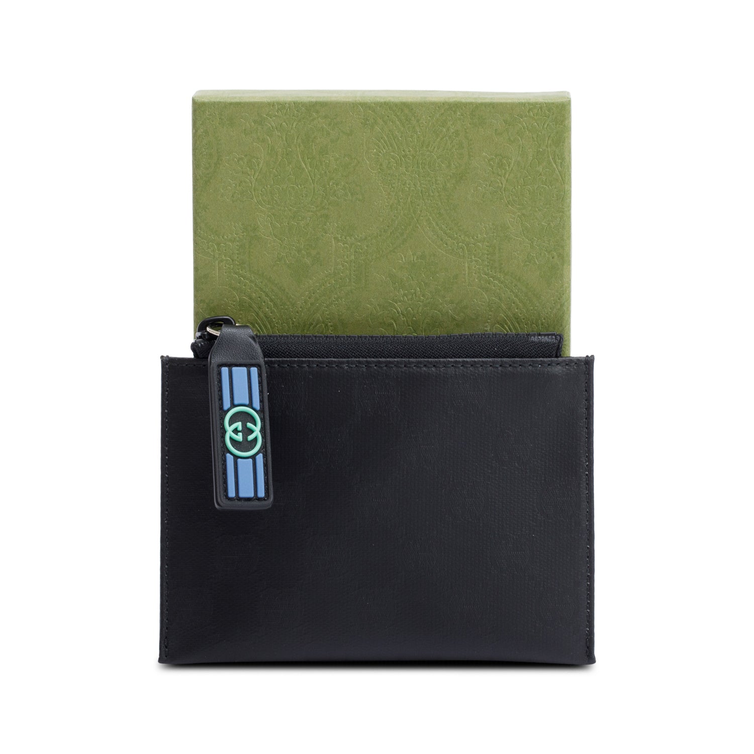 Gucci Black GG Crystal Zip Card Case Wallet w/ Box