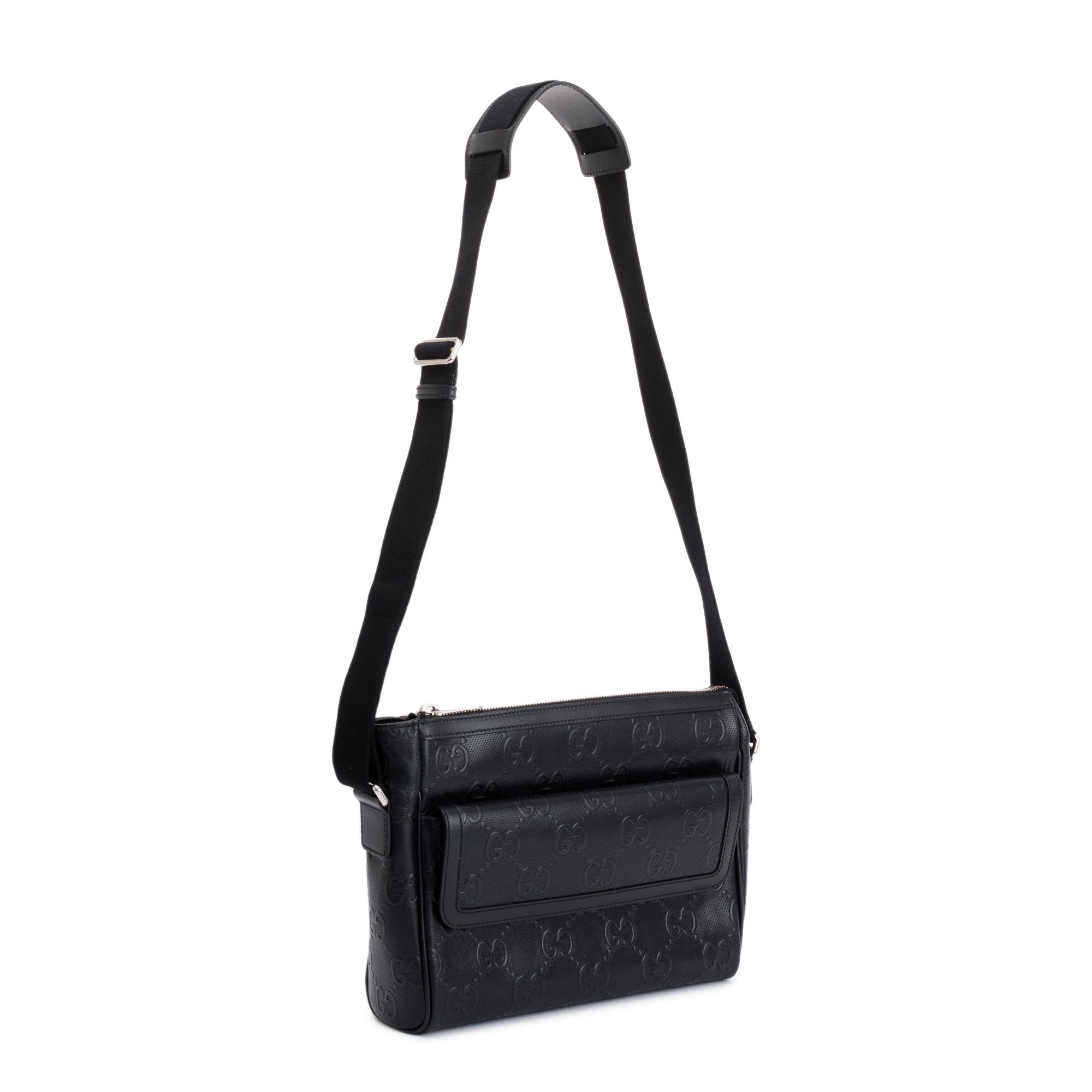 Gucci Black GG Embossed Messenger Bag