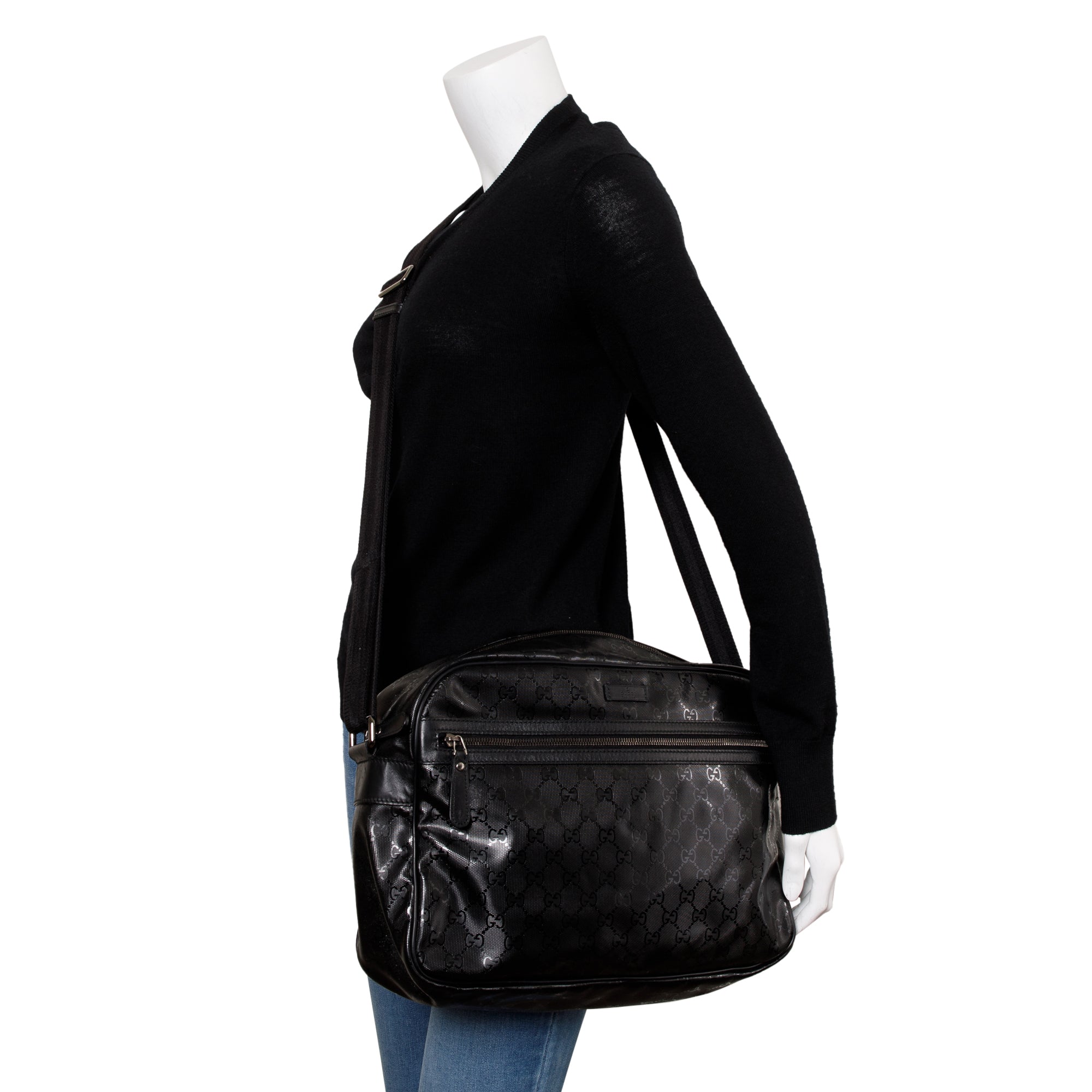 Gucci Black GG Imprime Monogram Messenger Bag