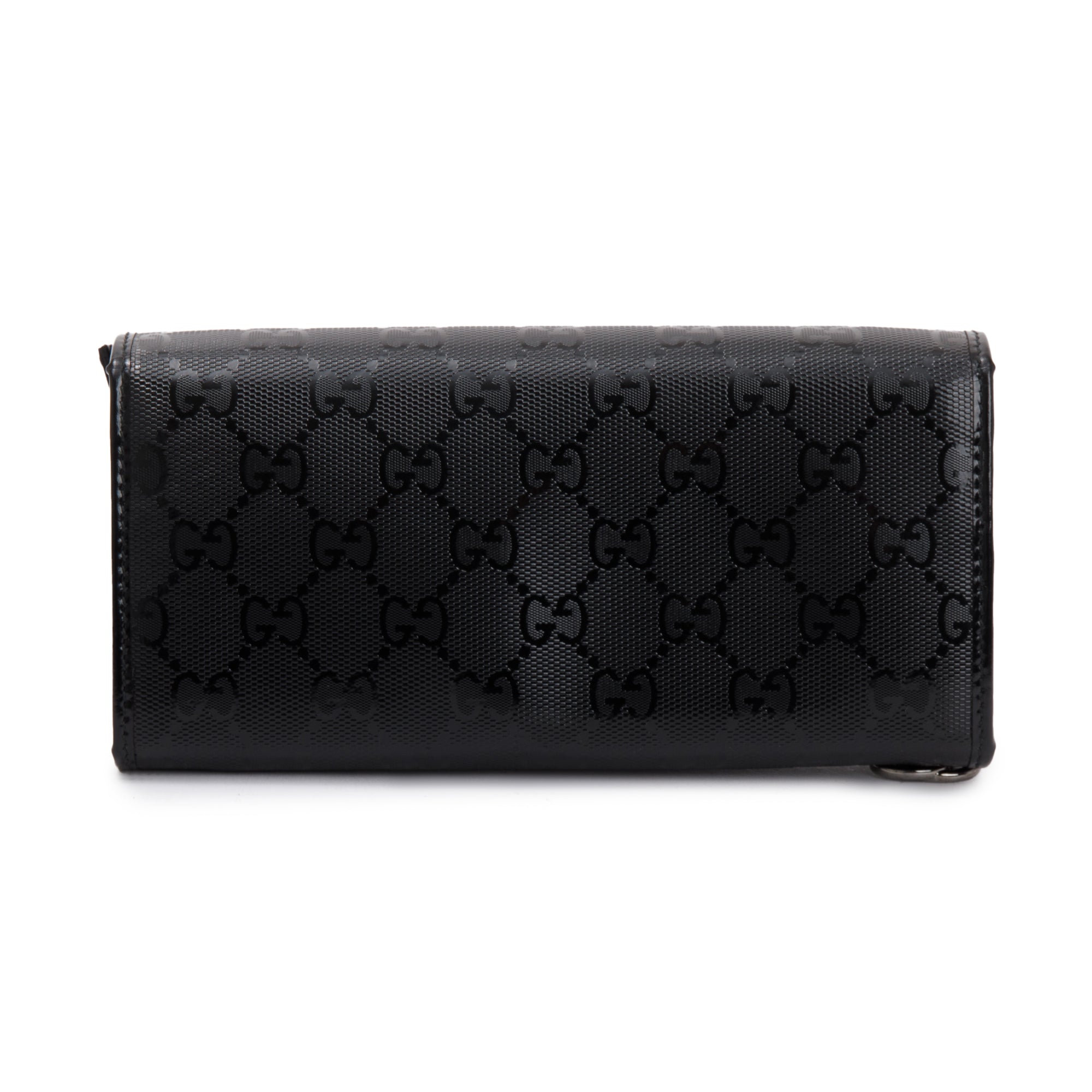 Gucci Black GG Imprime Monogram Pierced Wallet On Chain w/ Box