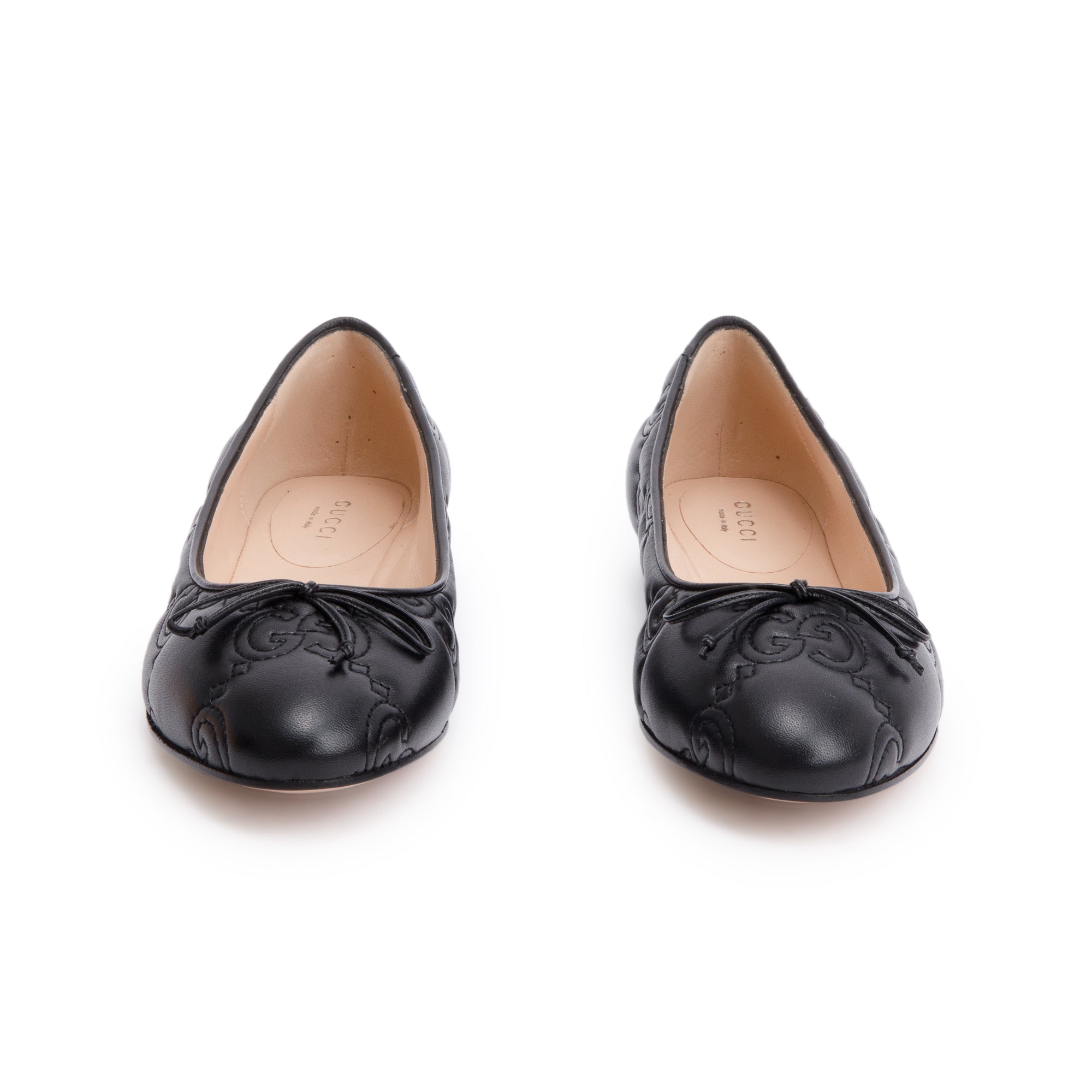 Gucci Black GG Logo Leather Ballet Flats, Size 38 w/ Box
