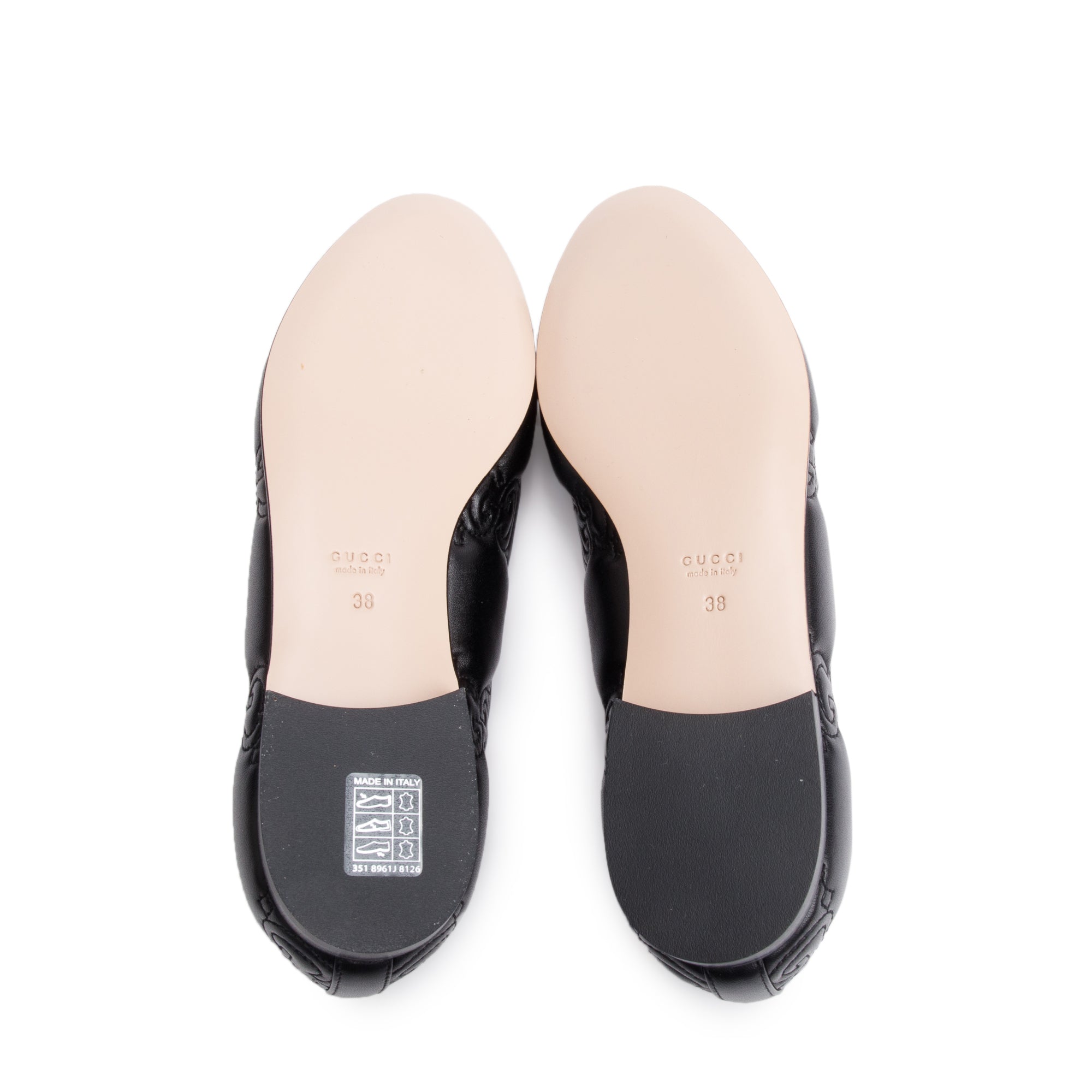 Gucci Black GG Logo Leather Ballet Flats, Size 38 w/ Box