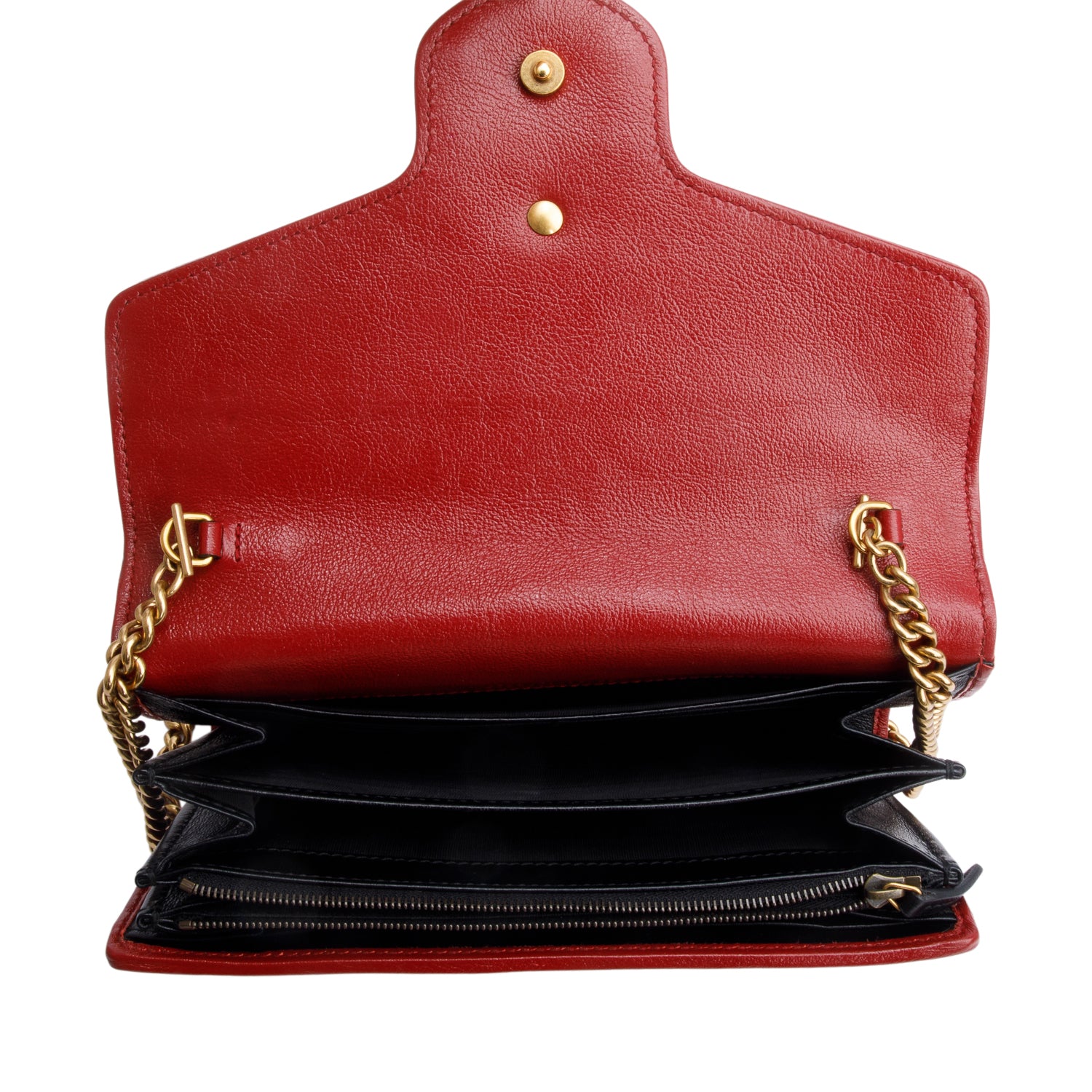 Gucci Black GG Marmont Calfskin Diagonal Torchon Wallet on Chain