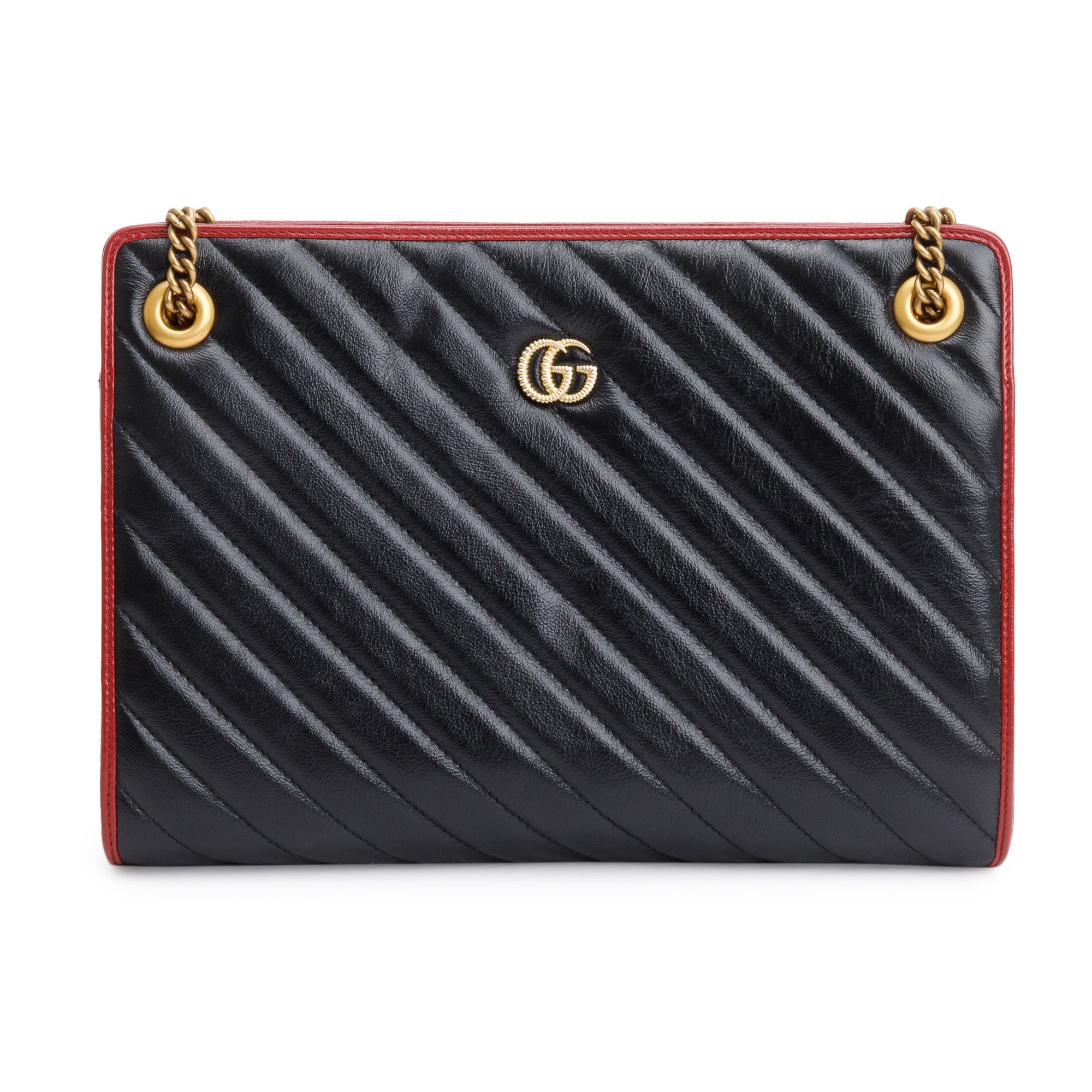 Gucci Black GG Marmont Diagonal Quilted Leather Accordion Medium Shoulder Bag