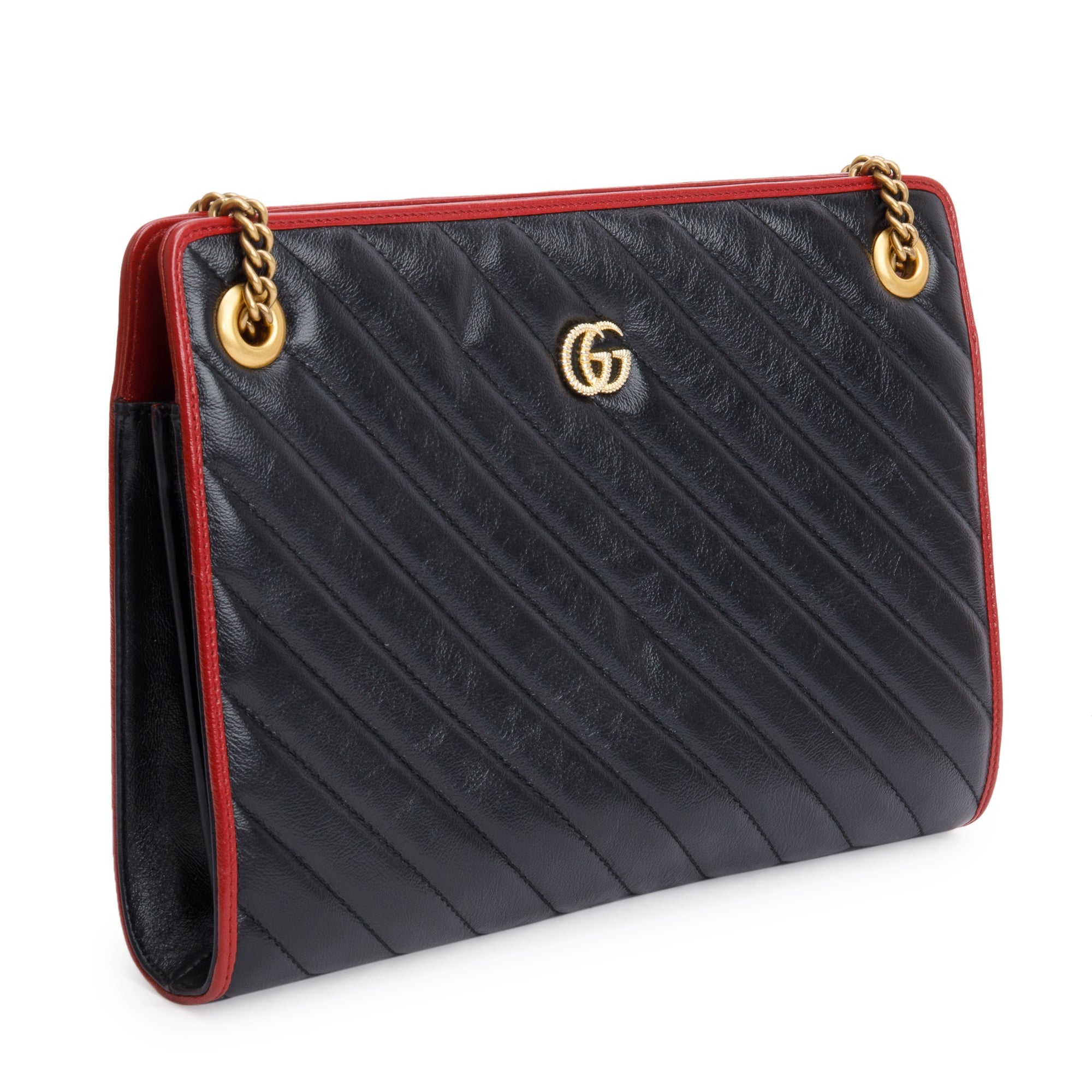 Gucci Black GG Marmont Diagonal Quilted Leather Accordion Medium Shoulder Bag