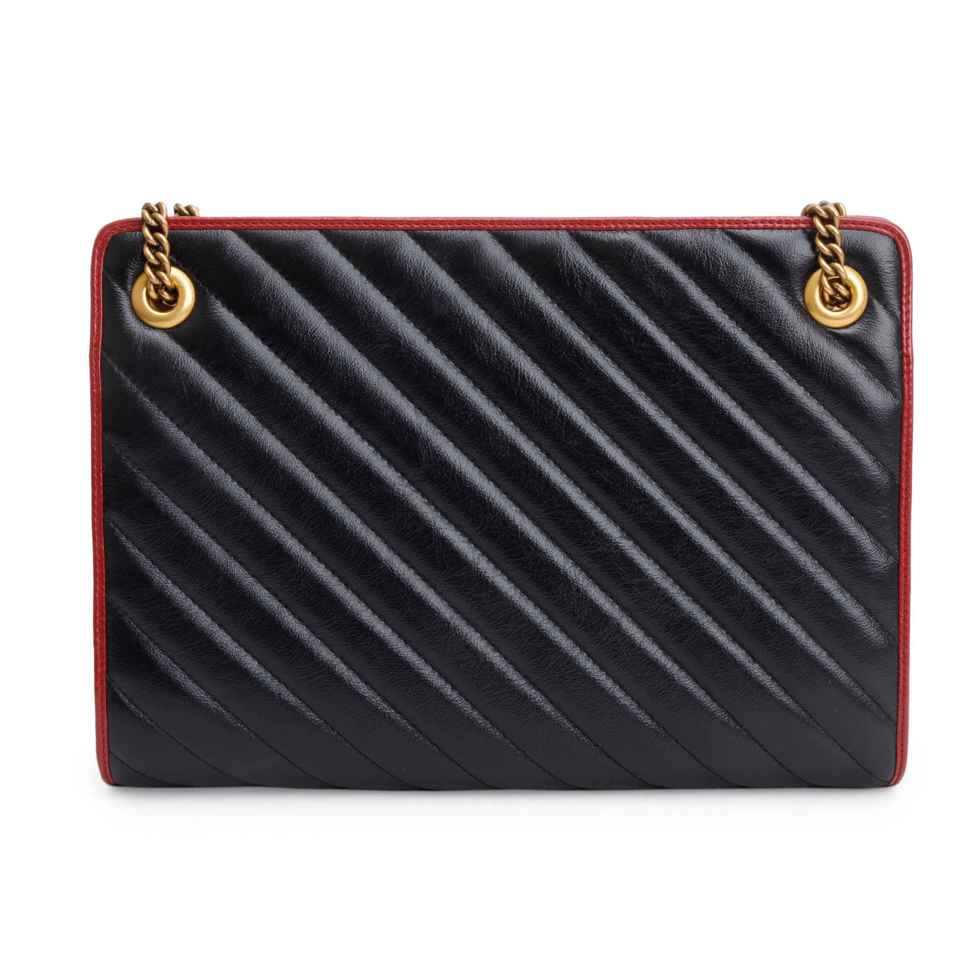 Gucci Black GG Marmont Diagonal Quilted Leather Accordion Medium Shoulder Bag