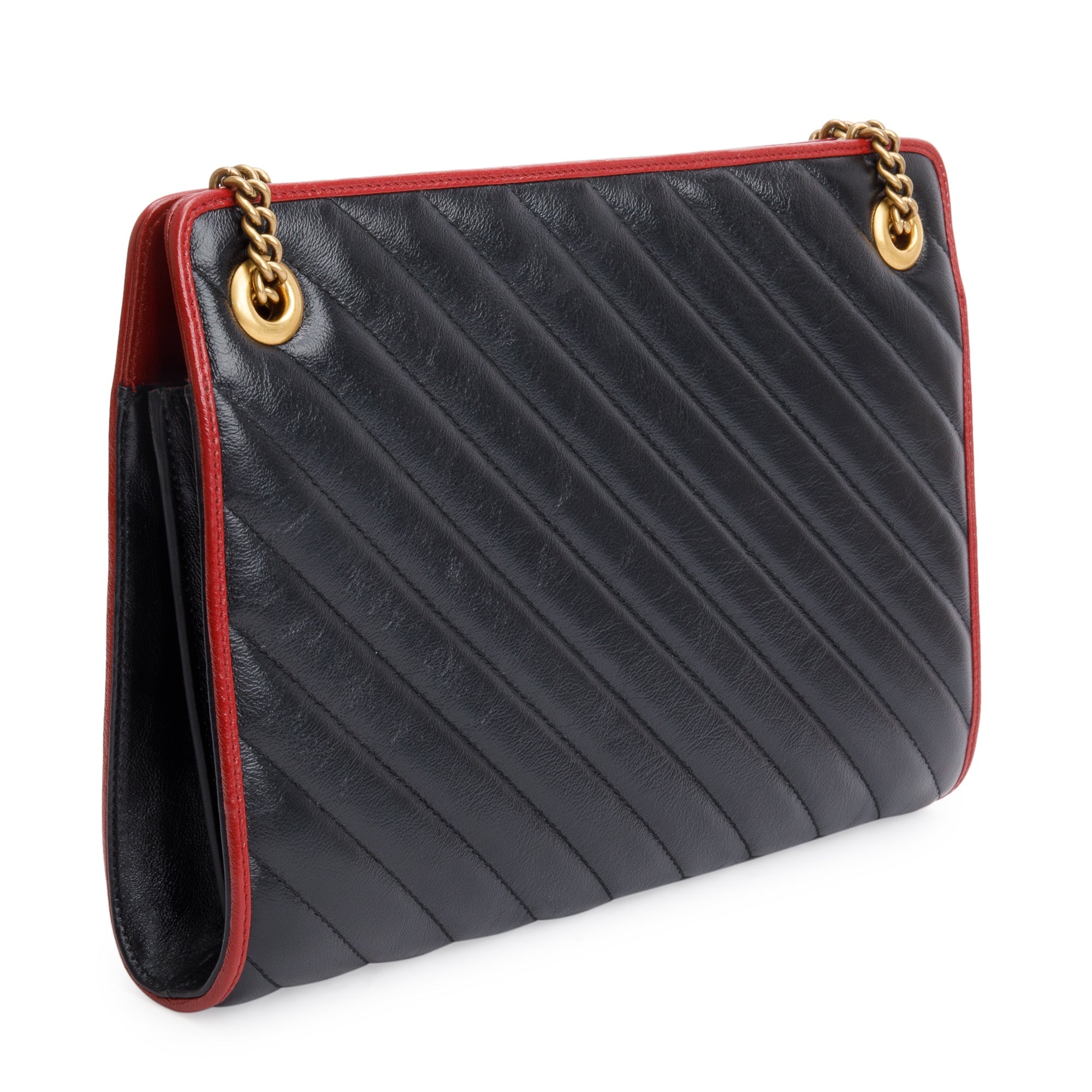 Gucci Black GG Marmont Diagonal Quilted Leather Accordion Medium Shoulder Bag