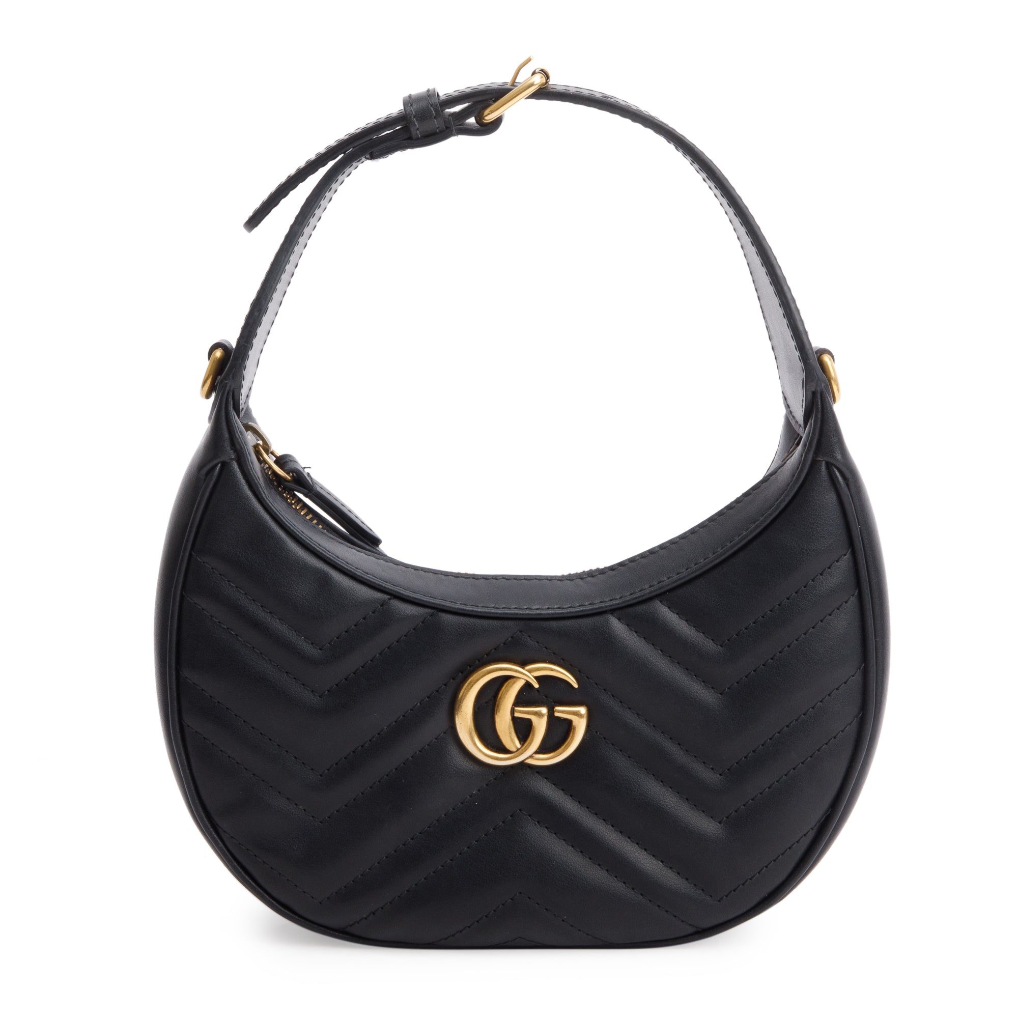 Gucci Black GG Marmont Half-Moon Shaped Mini Bag w/ Strap