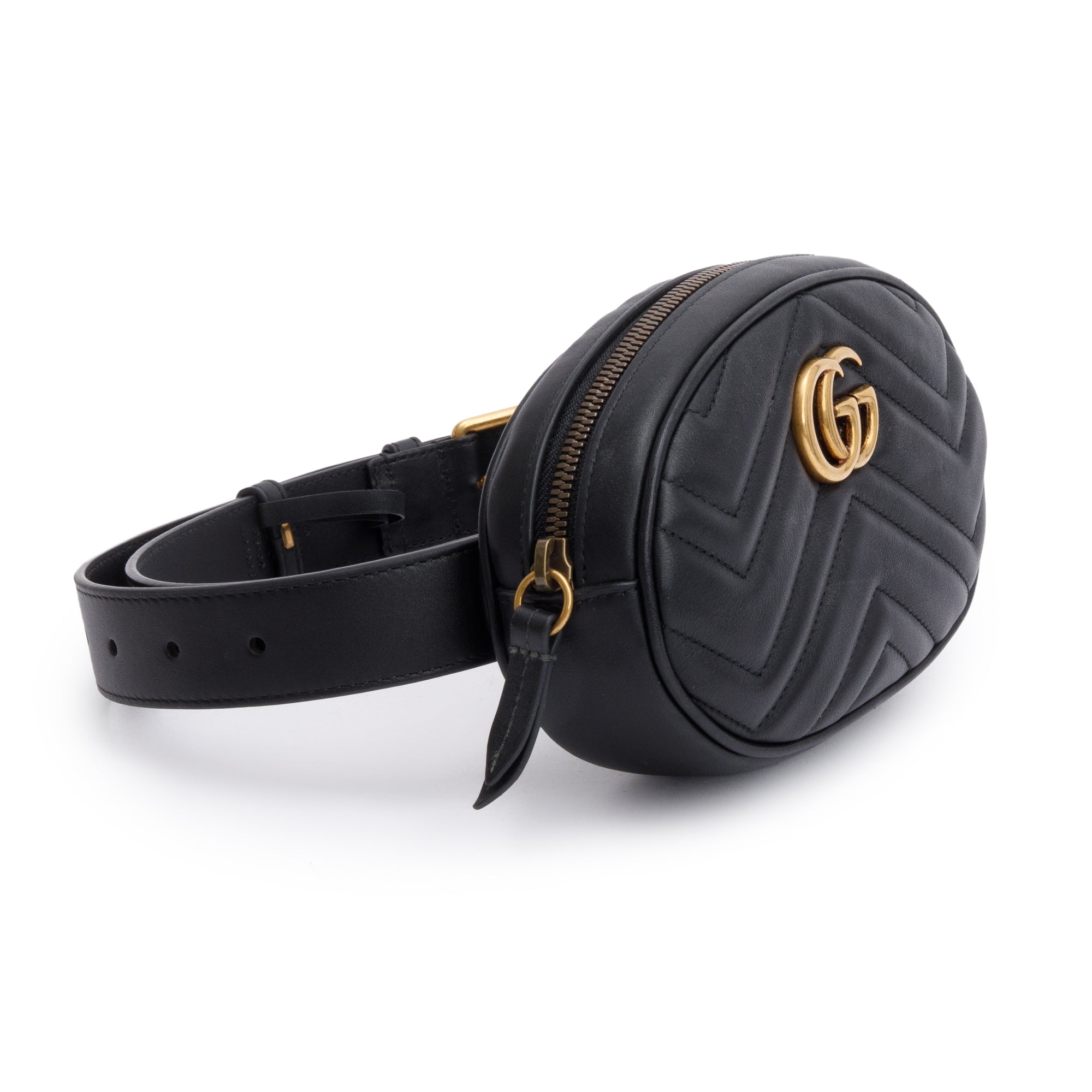 Gucci Black GG Marmont Matelasse Leather Belt Bag, Size 75 30 w/ Box
