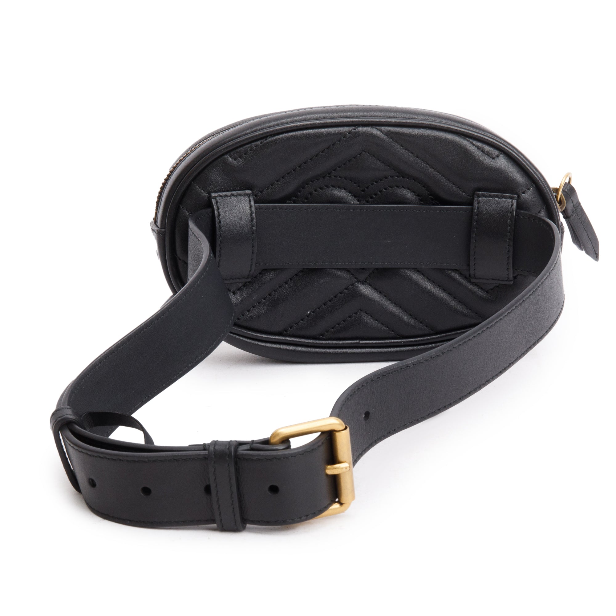 Gucci Black GG Marmont Matelasse Leather Belt Bag, Size 75 w/ Box