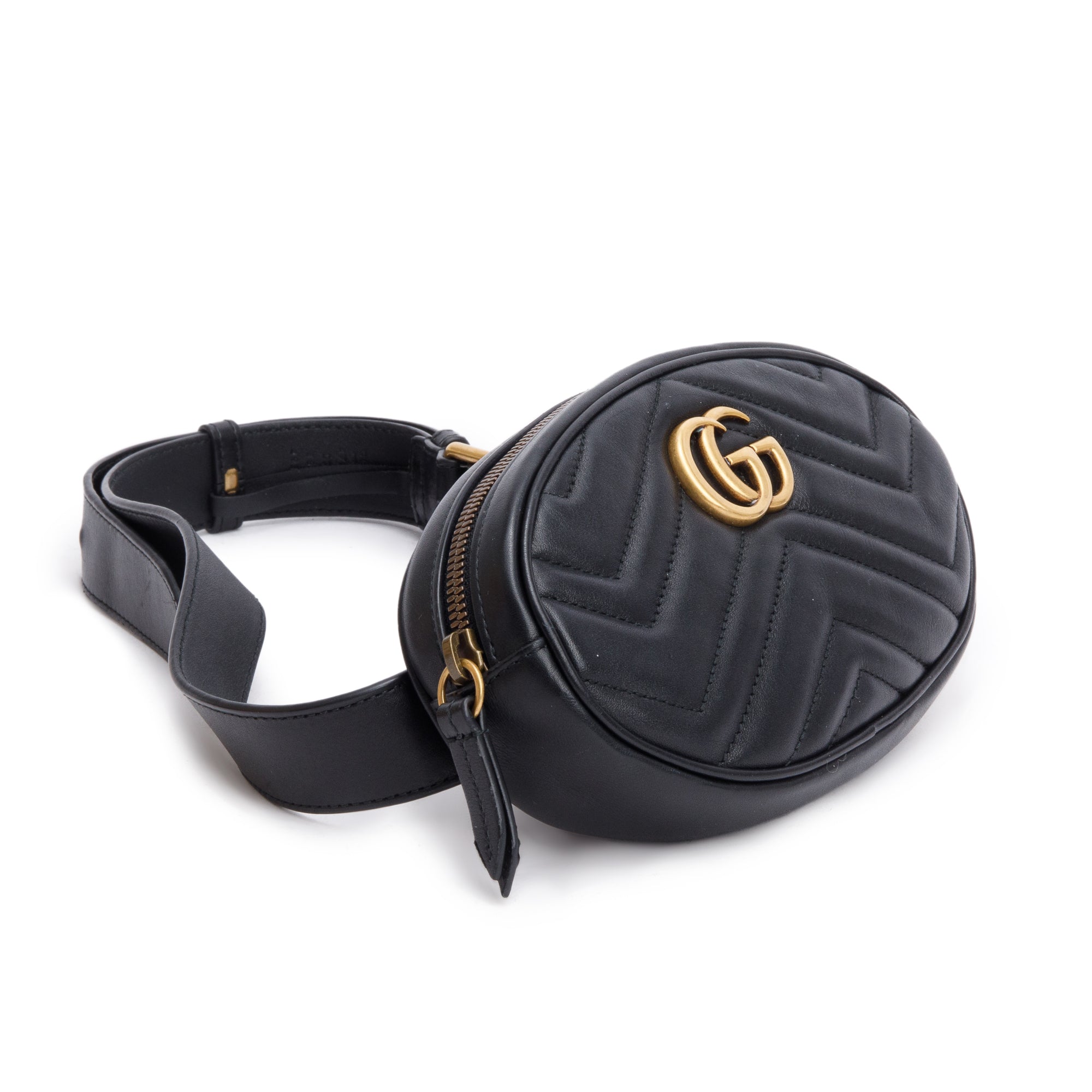 Gucci Black GG Marmont Matelasse Leather Belt Bag, Size 85