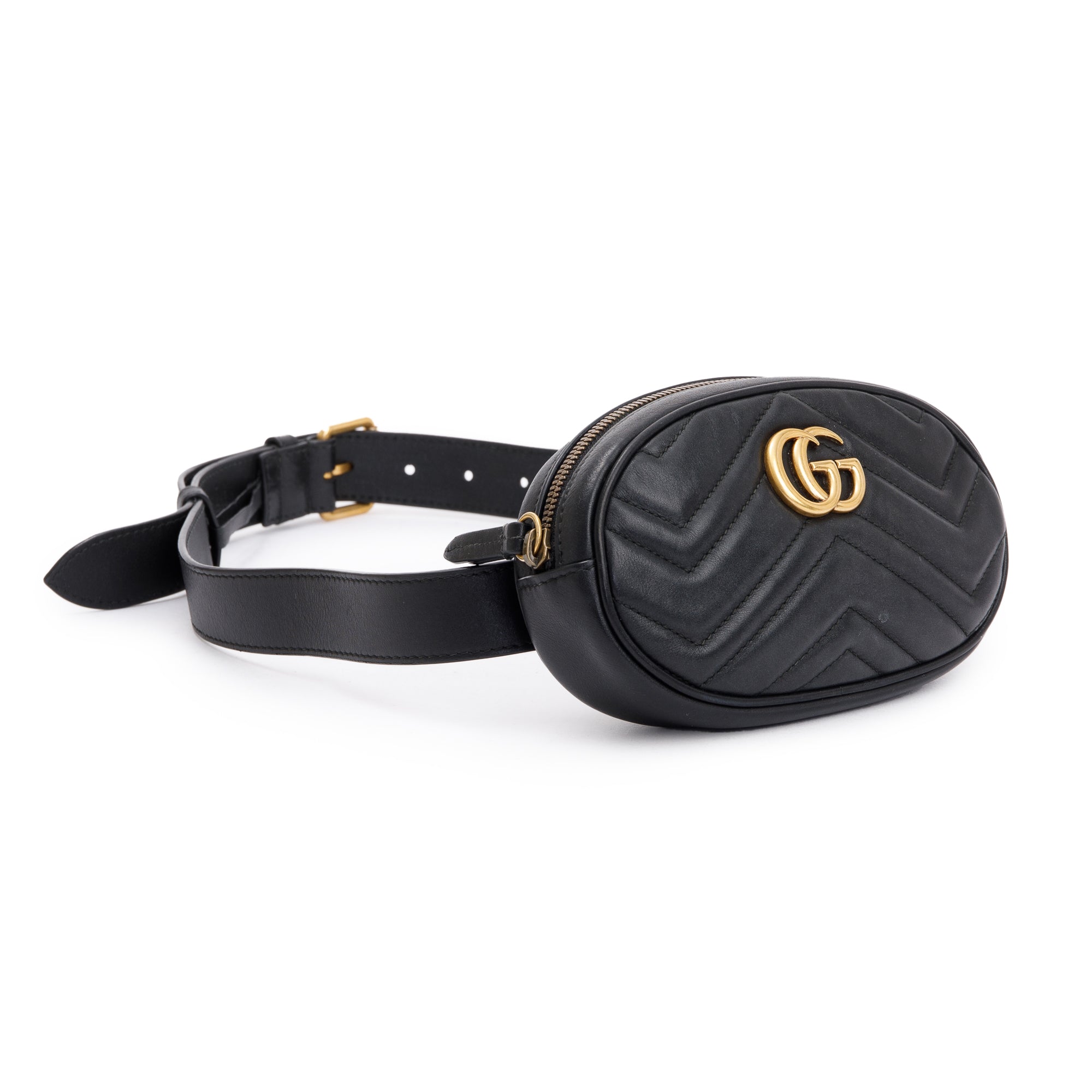Gucci Black GG Marmont Matelasse Leather Belt Bag, Size 95 38