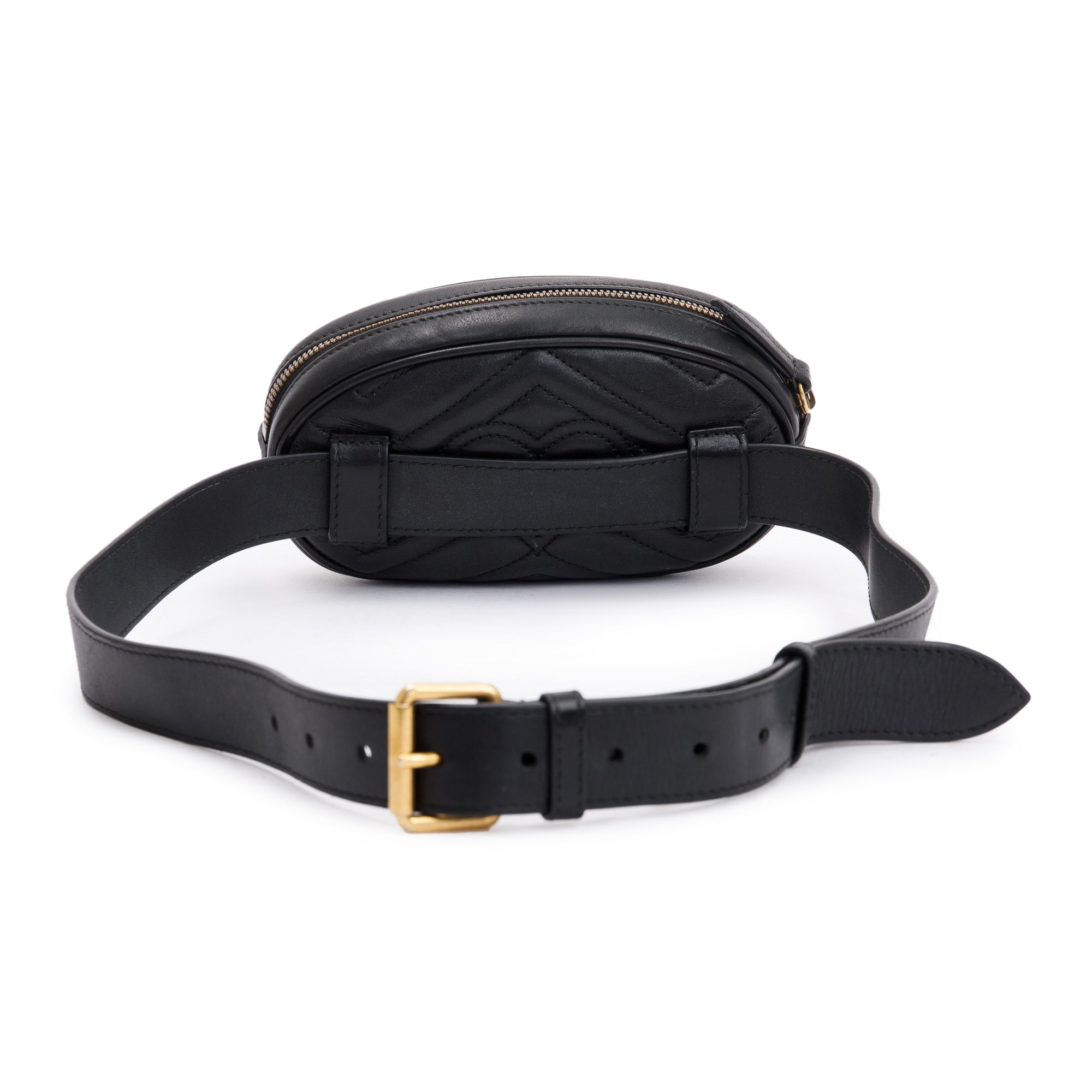 Gucci Black GG Marmont Matelasse Leather Belt Bag, Size 95 38