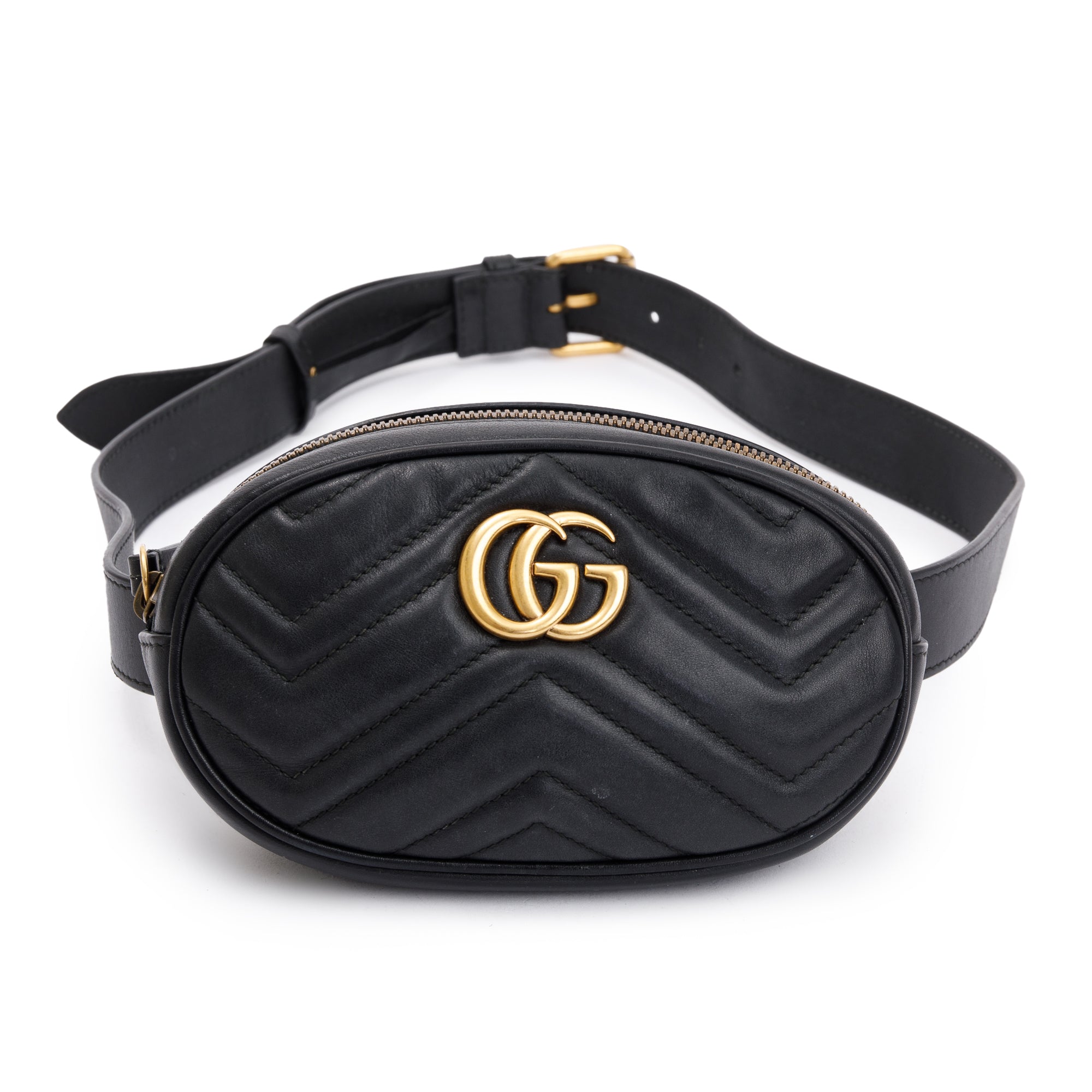 Gucci Black GG Marmont Matelasse Leather Belt Bag, Size 95 38