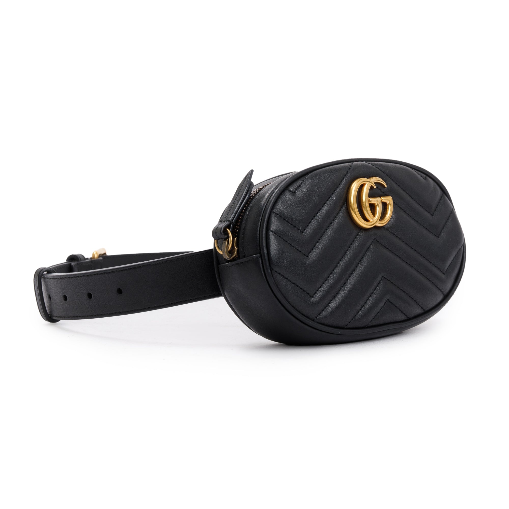 Gucci Black GG Marmont Matelasse Leather Belt Bag w/ Box