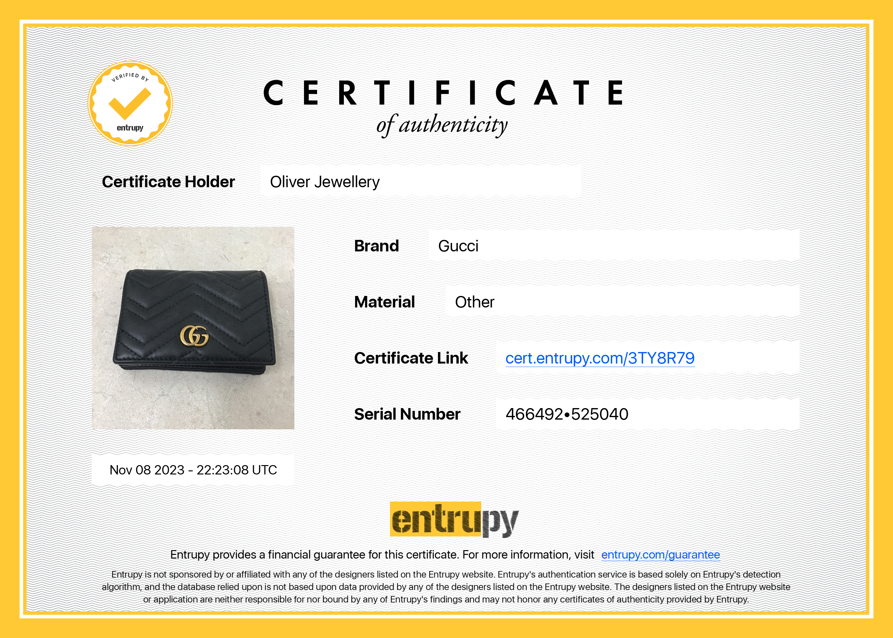 Gucci Black GG Marmont Matelasse Leather Card Case Wallet w/ Box