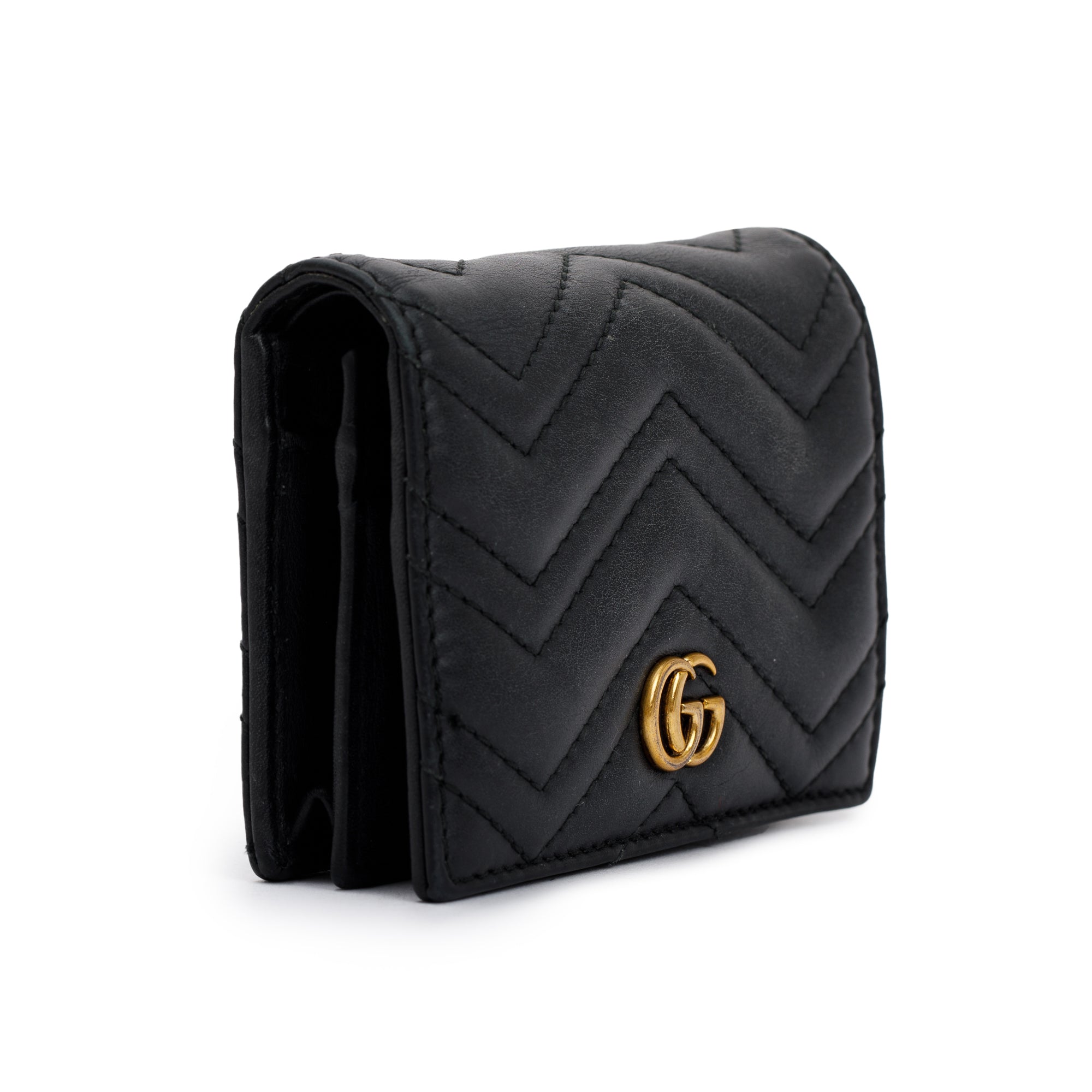 Gucci Black GG Marmont Matelasse Leather Card Case Wallet w/ Box
