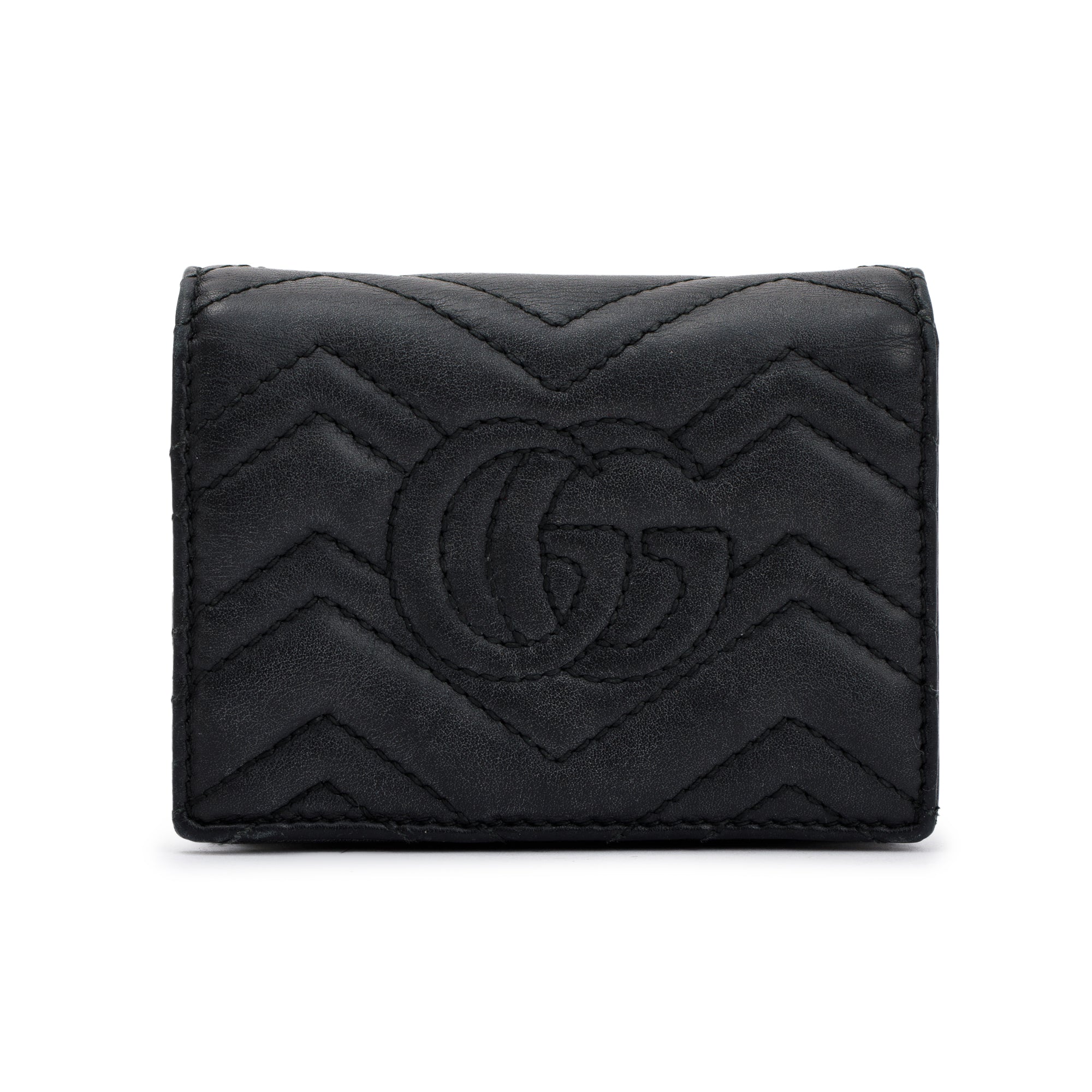 Gucci Black GG Marmont Matelasse Leather Card Case Wallet w/ Box