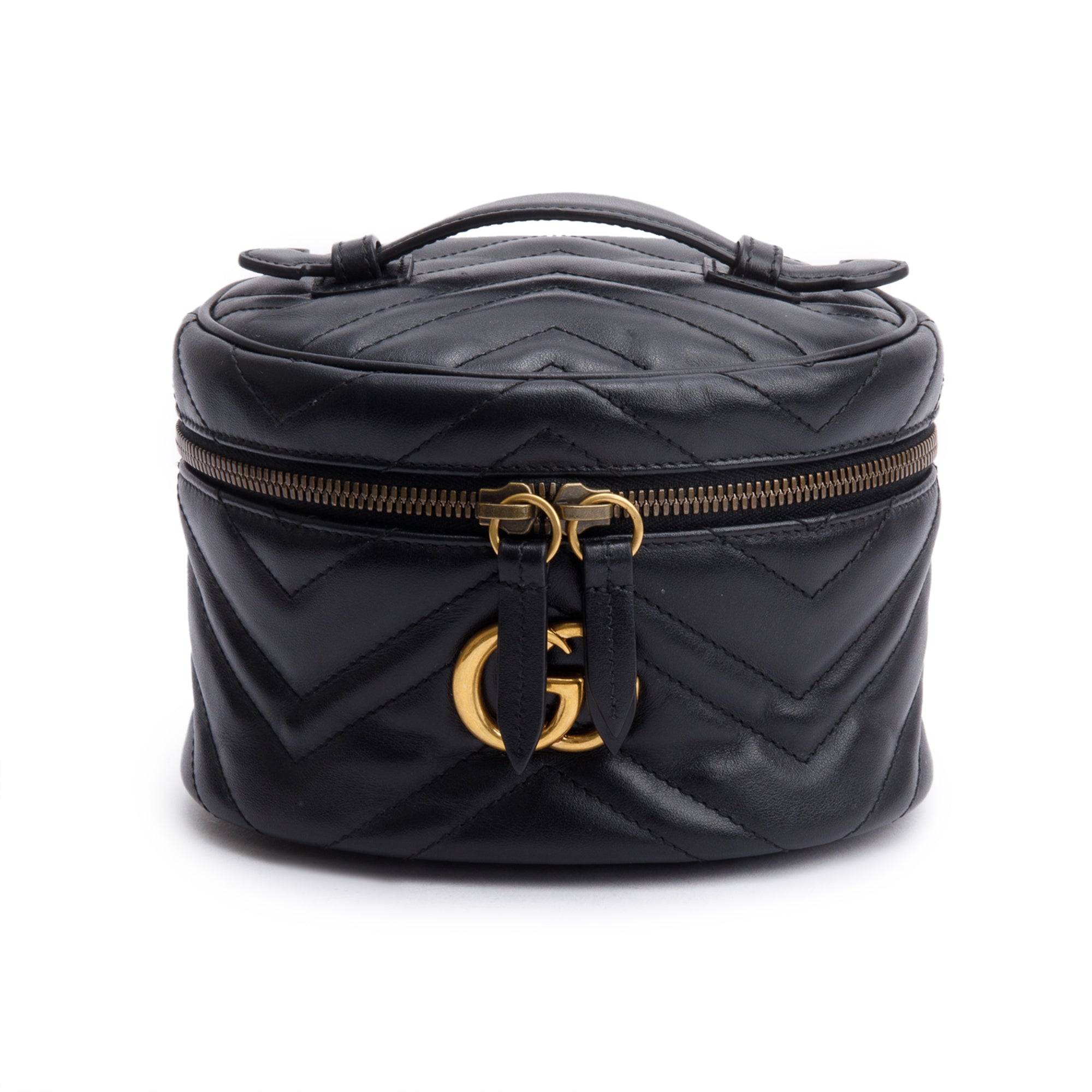 Gucci Black GG Marmont Matelasse Leather Double G Vanity Case Backpack