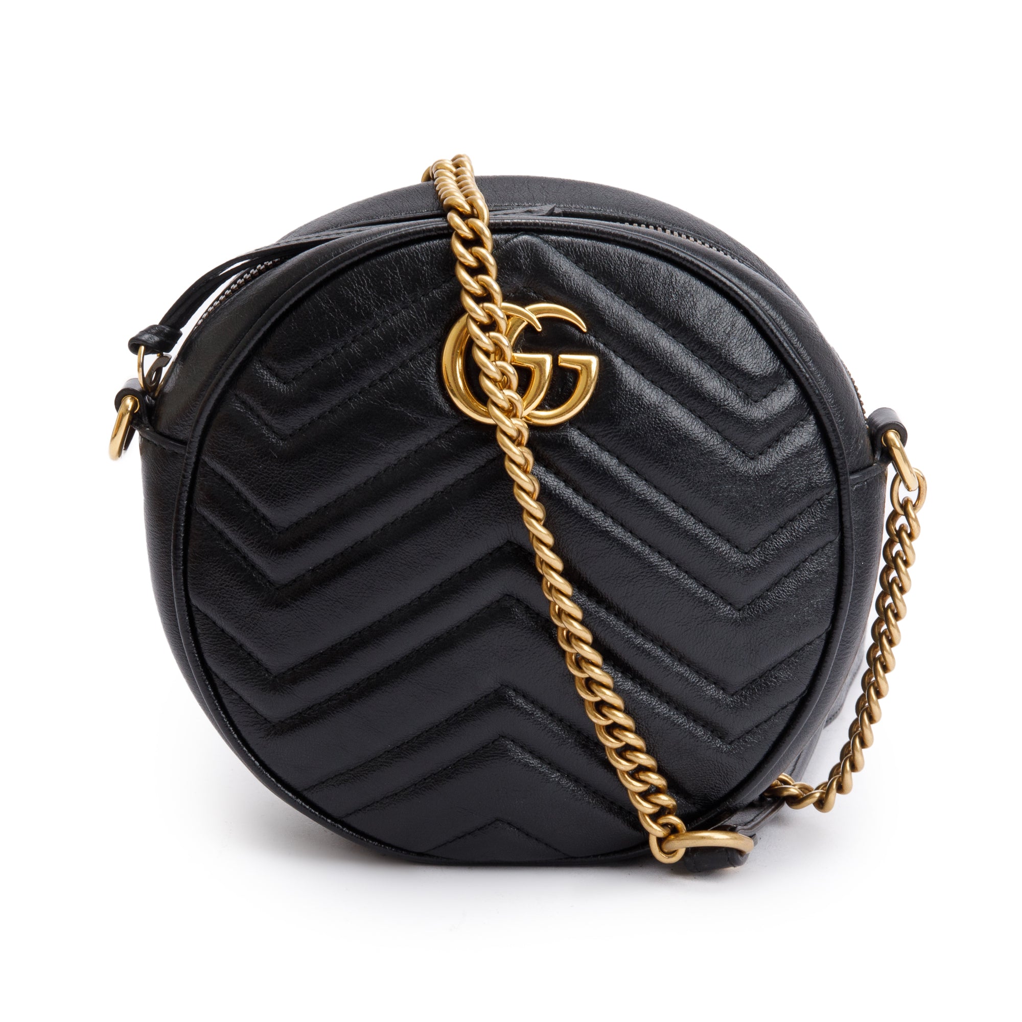 Gucci Black GG Marmont Matelasse Leather Mini Round Shoulder Bag