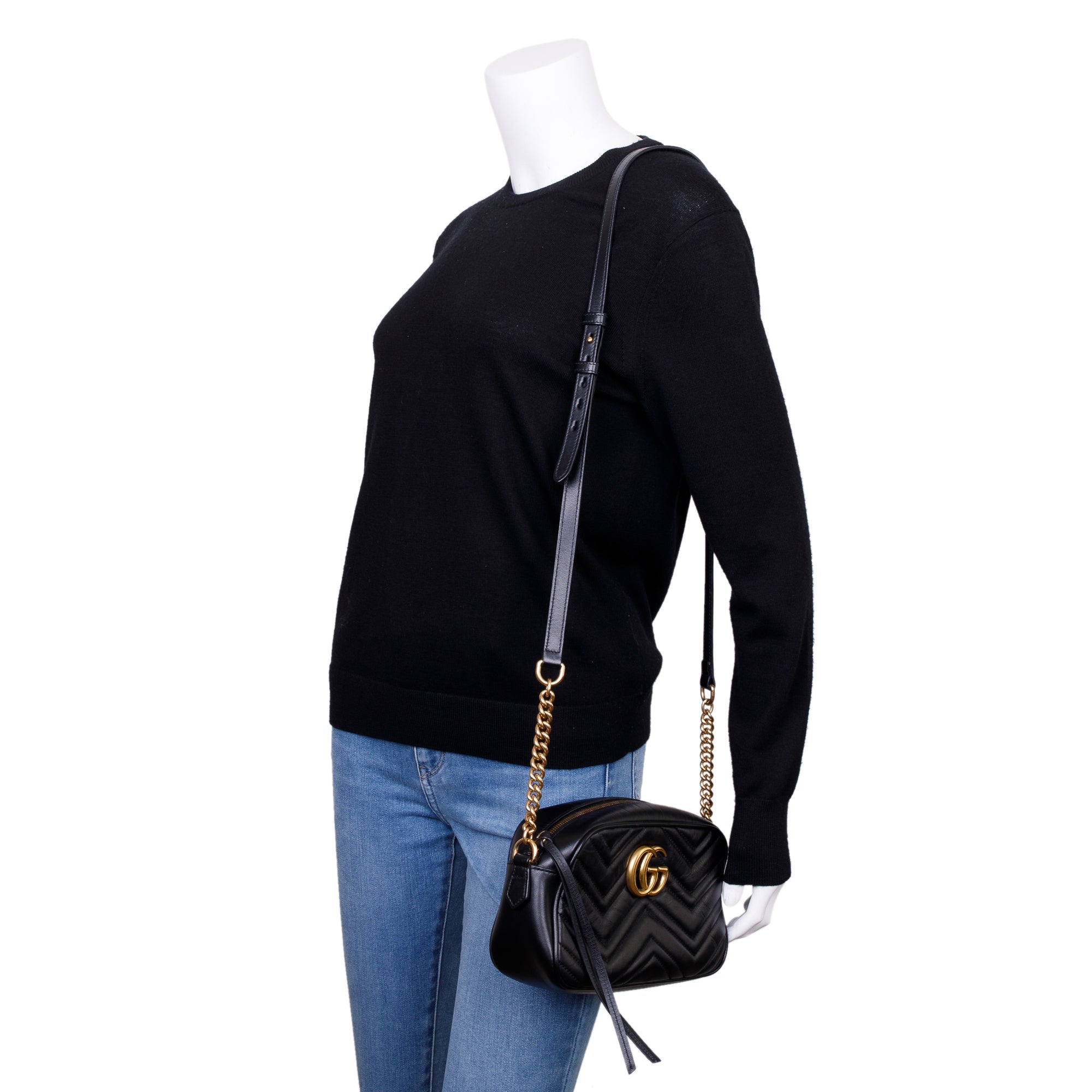 Gucci Black GG Marmont Matelasse Leather Small Shoulder Bag