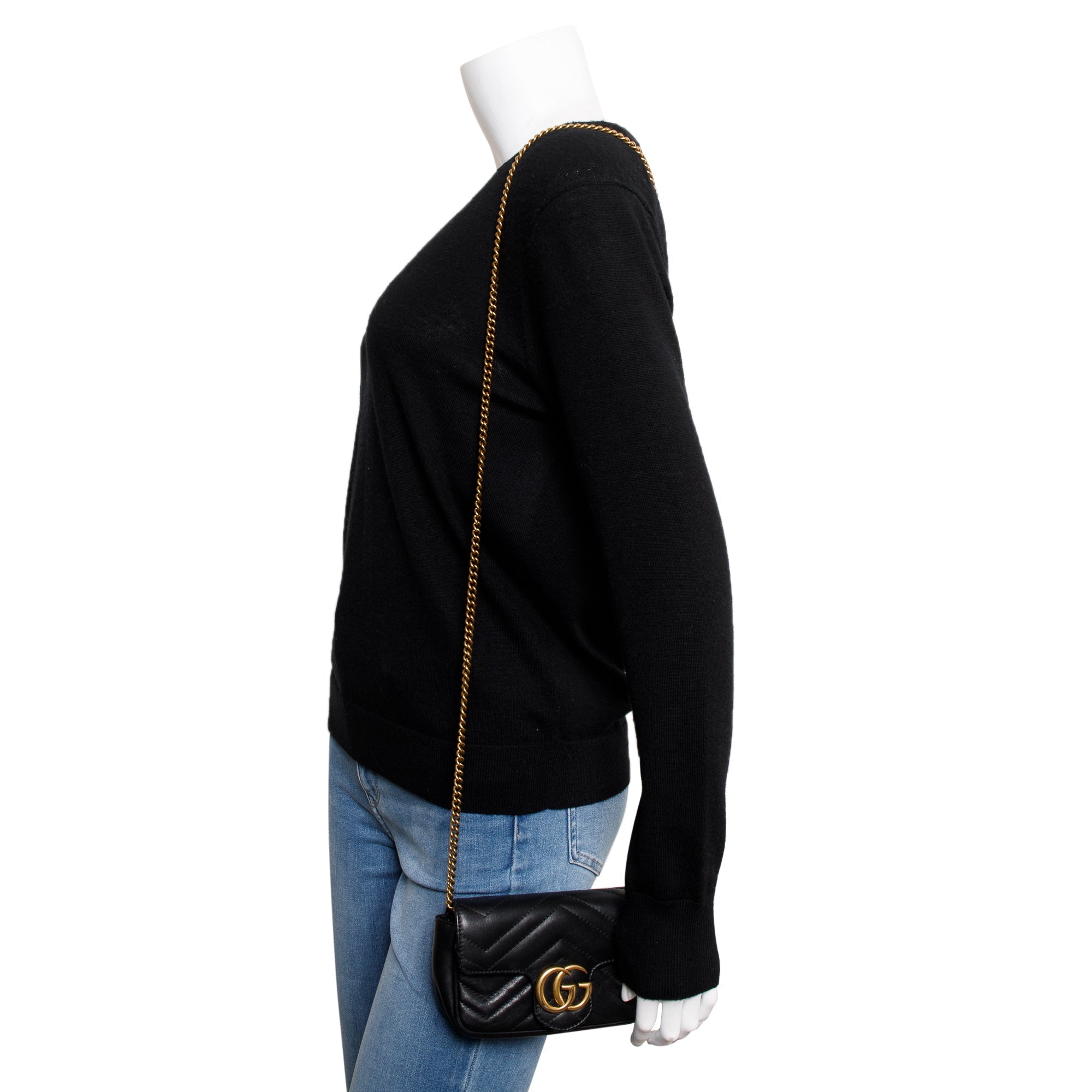 Gucci Black GG Marmont Matelasse Leather Super Mini Bag