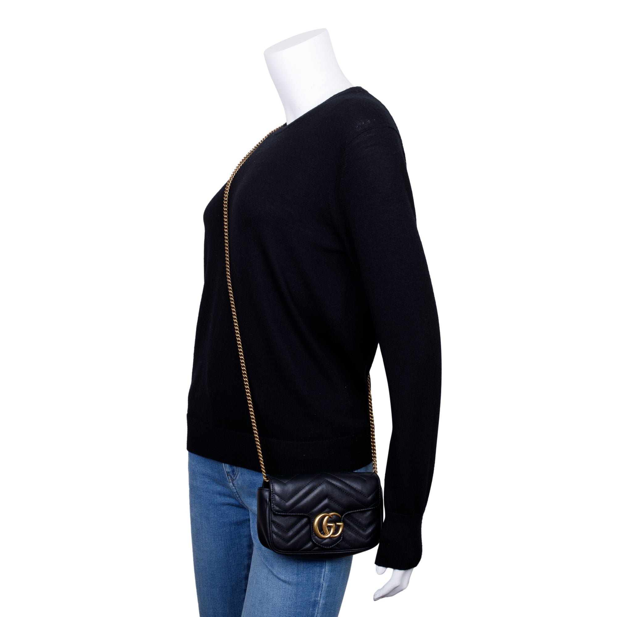 Gucci Black GG Marmont Matelasse Leather Super Mini Bag w/ Box