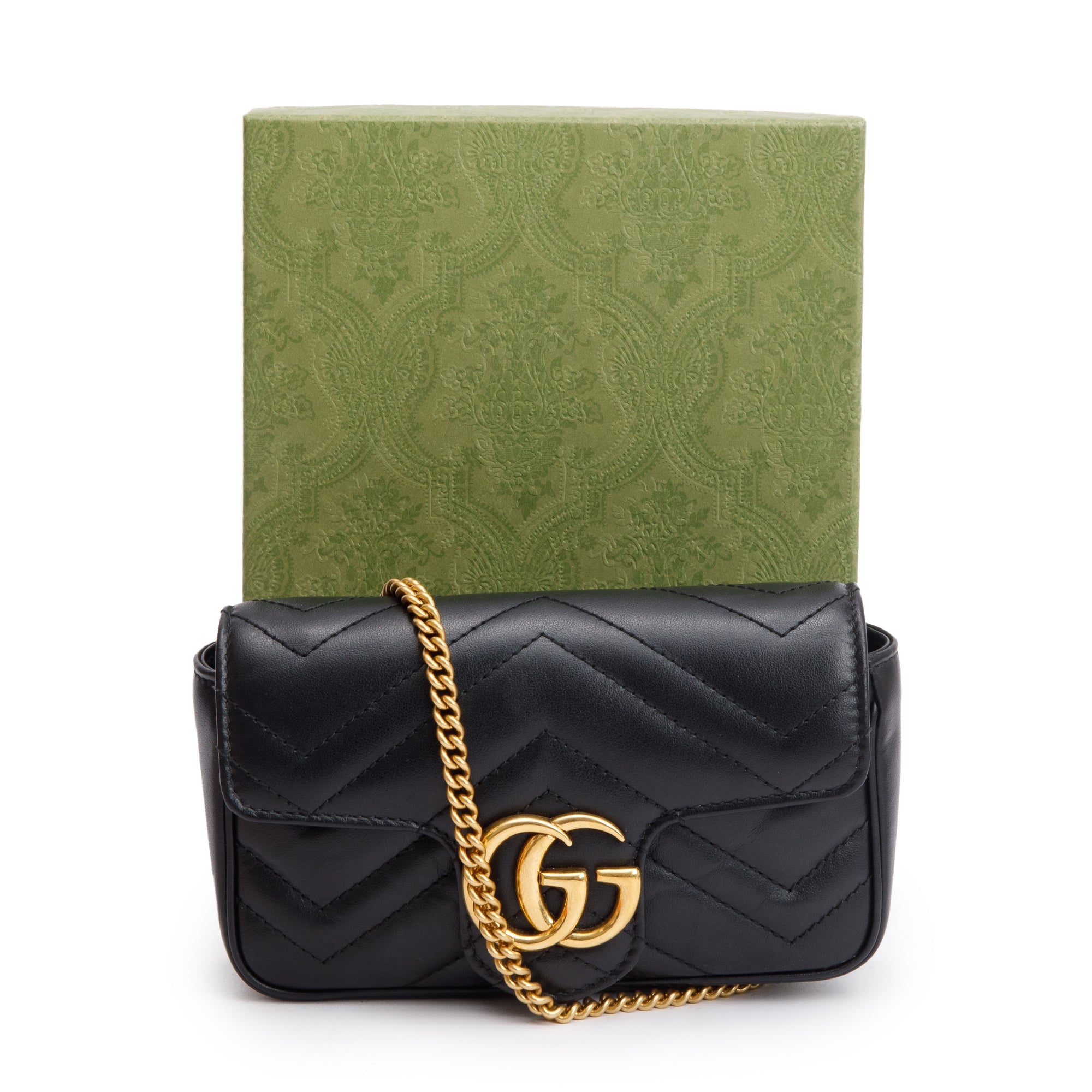 Gucci Black GG Marmont Matelasse Leather Super Mini Bag w/ Box