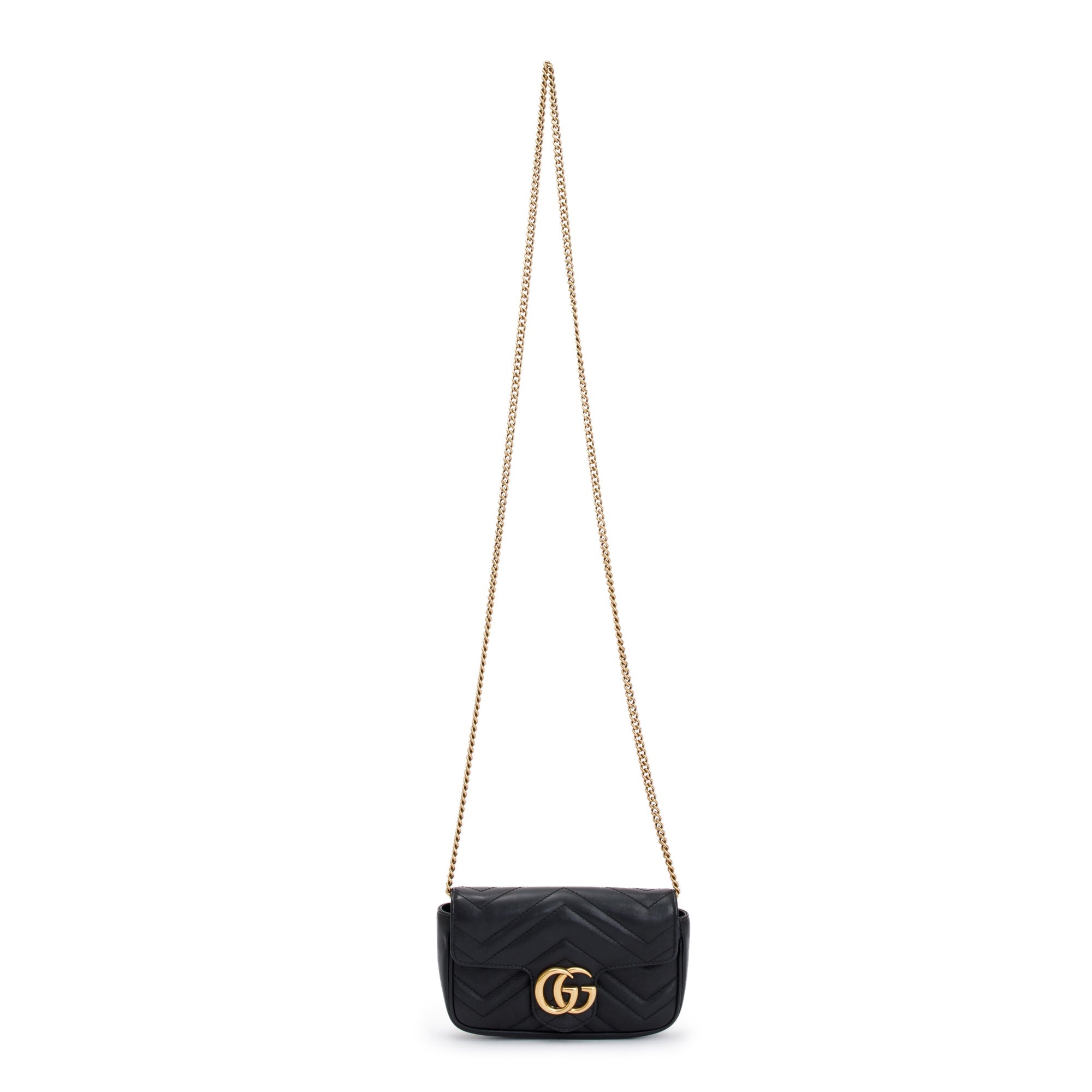 Gucci Black GG Marmont Matelasse Leather Super Mini Bag w/ Box