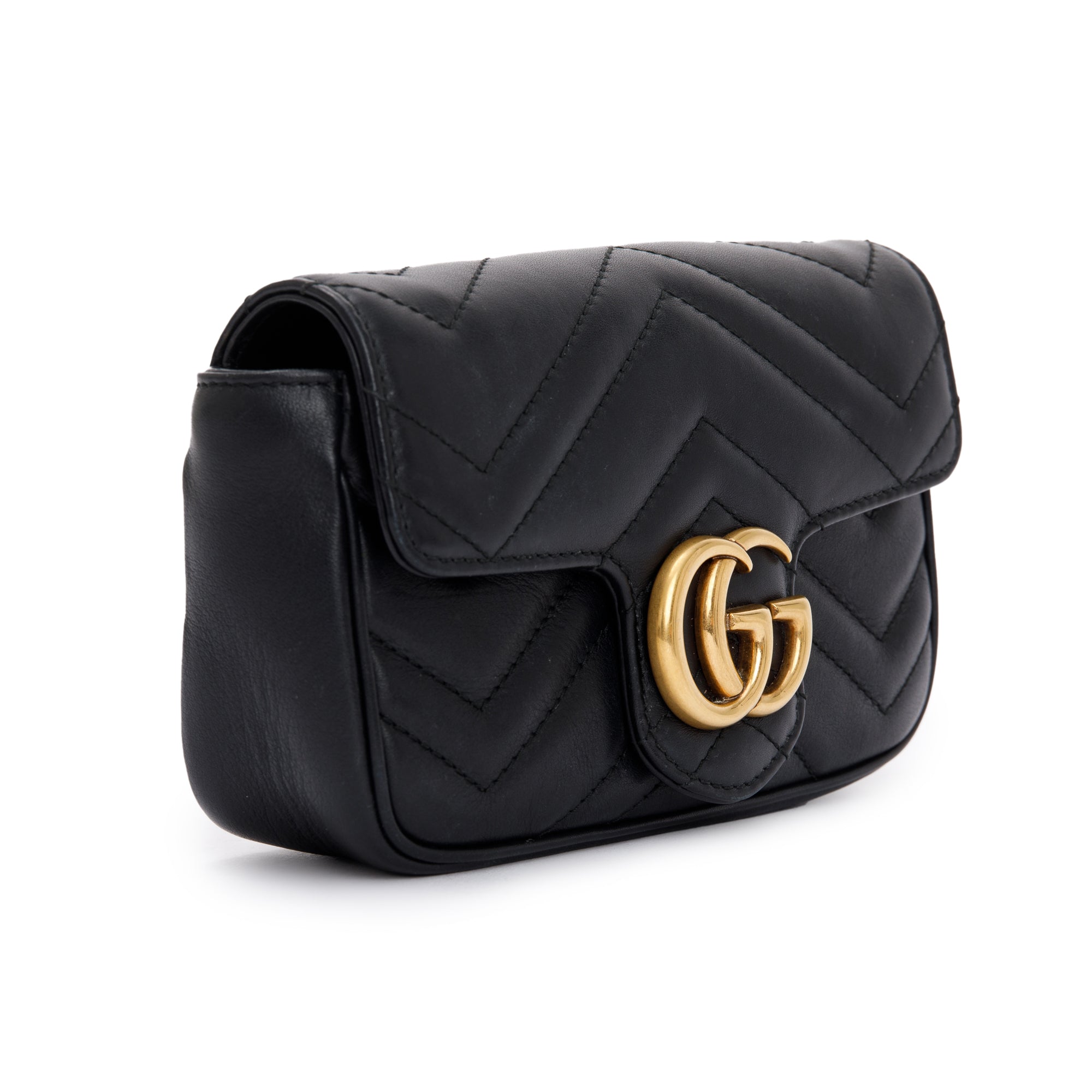 Gucci Black GG Marmont Matelasse Leather Super Mini Bag w/ Box