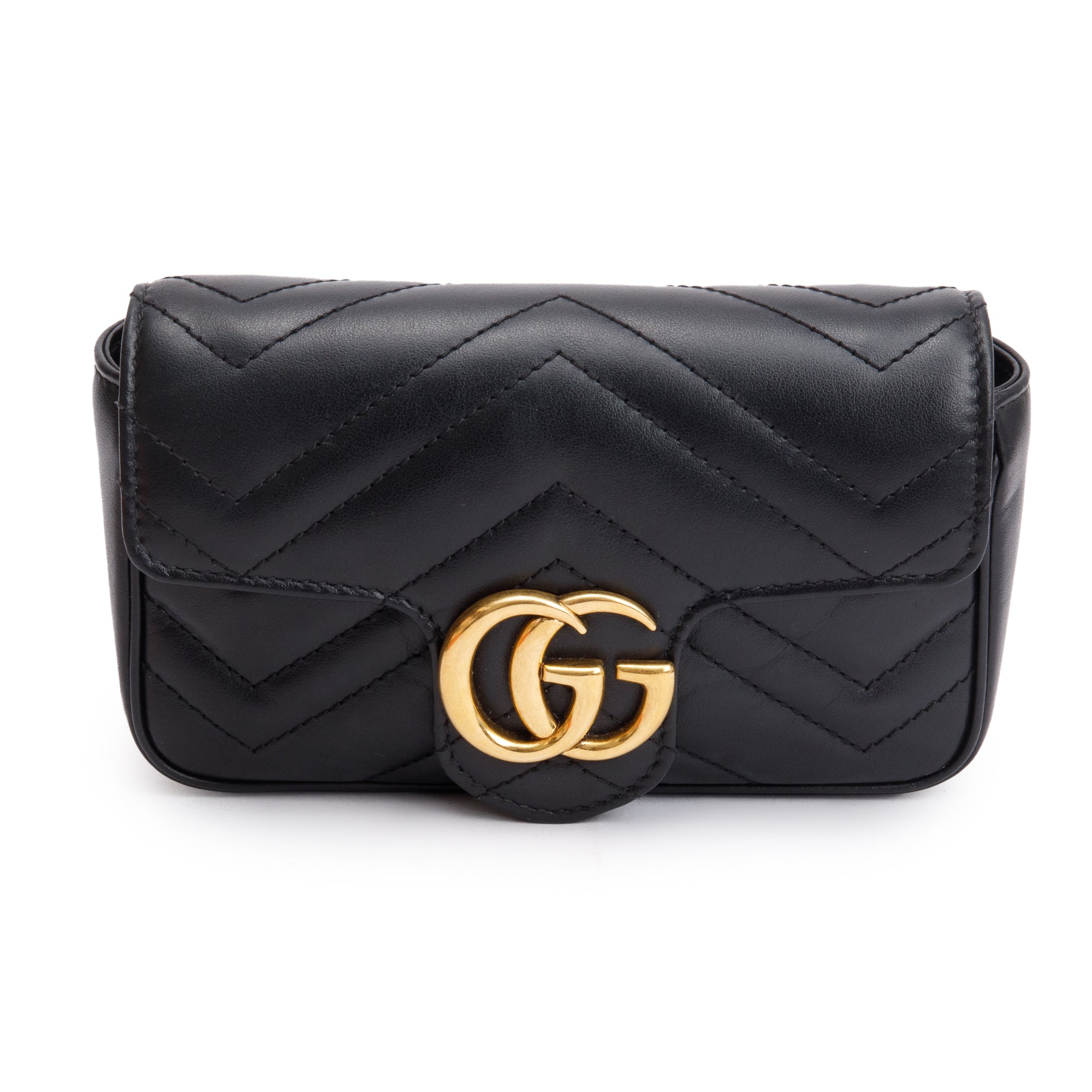 Gucci Black GG Marmont Matelasse Leather Super Mini Bag w/ Box