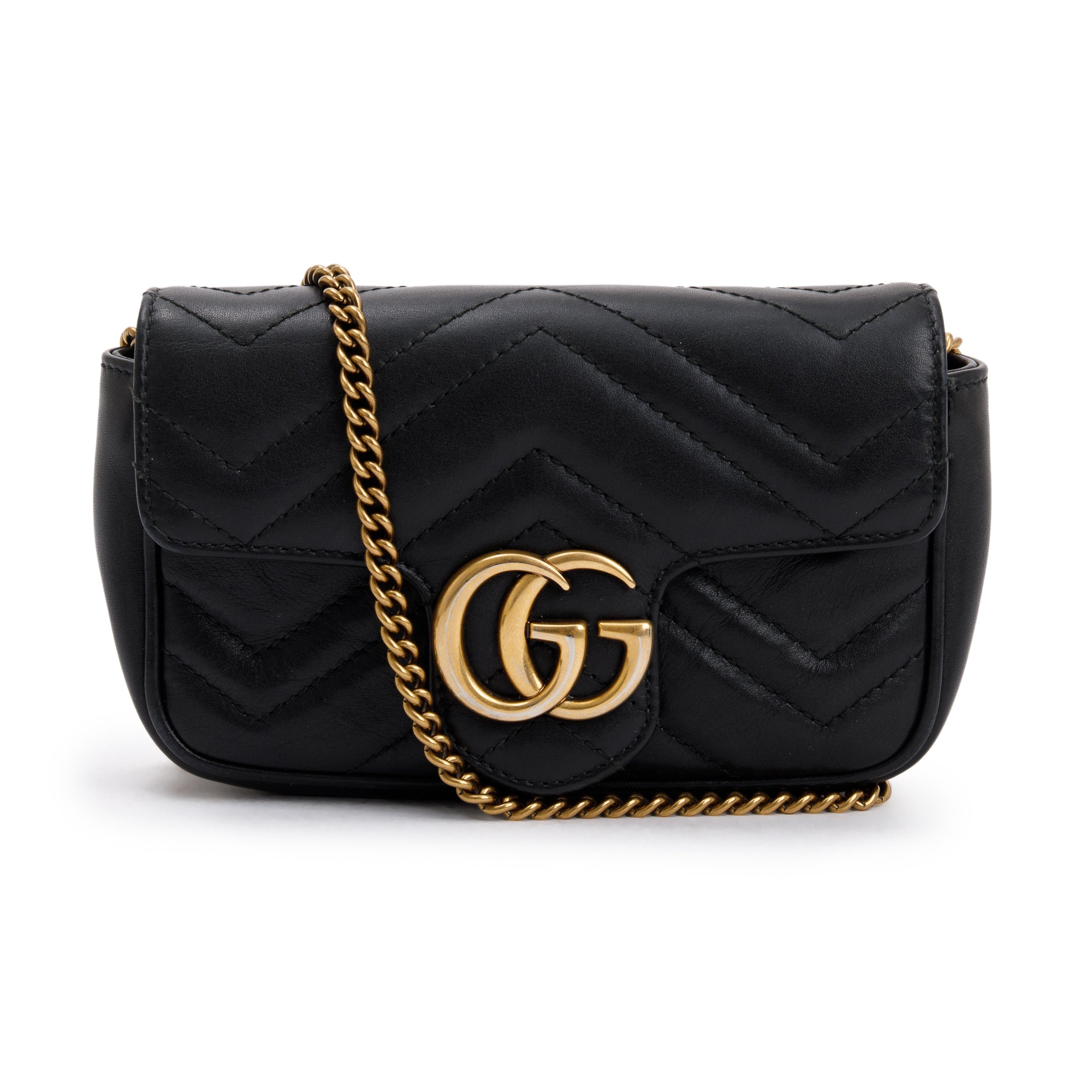Gucci Black GG Marmont Matelasse Leather Super Mini Bag