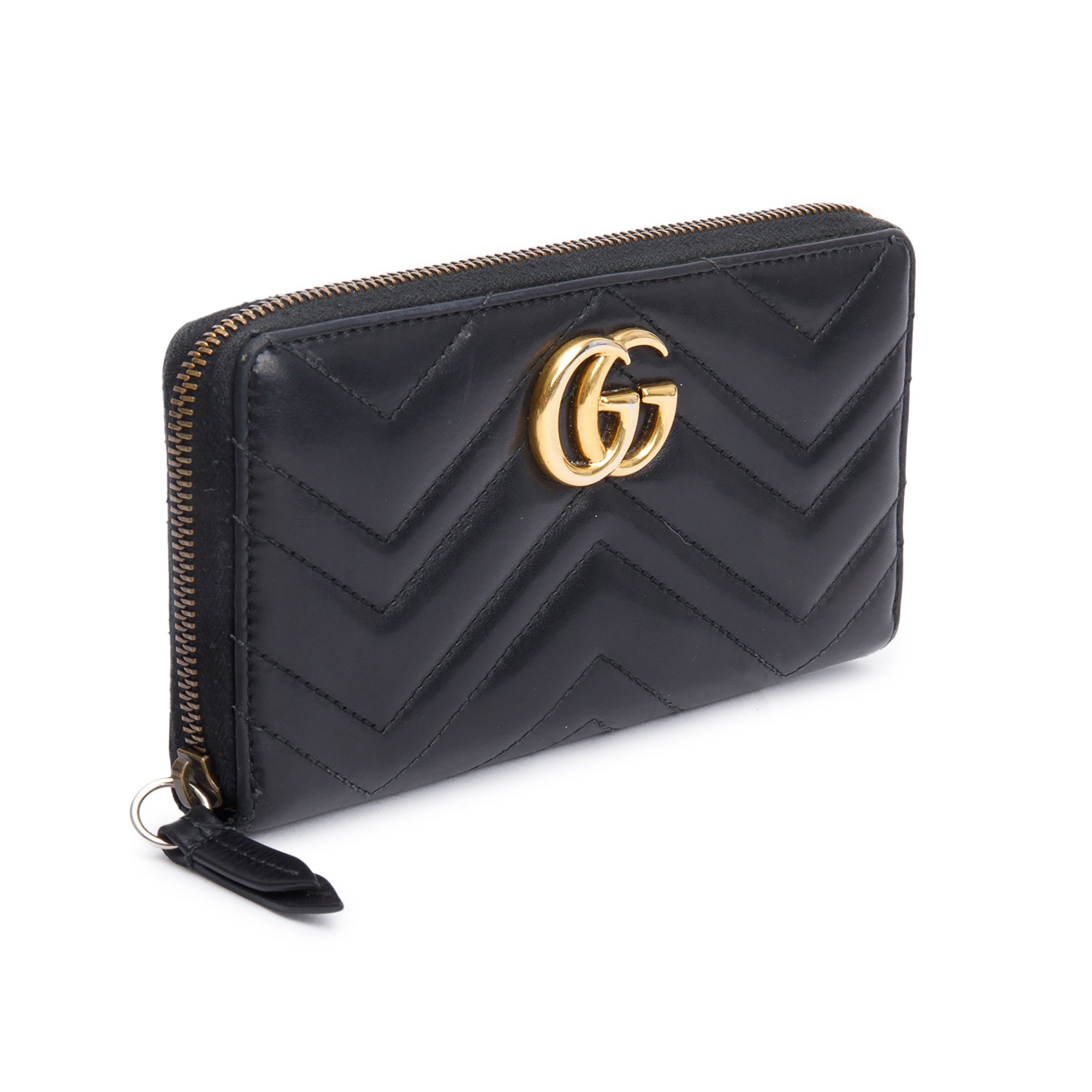 Gucci Black GG Marmont Matelasse Leather Zip Around Wallet