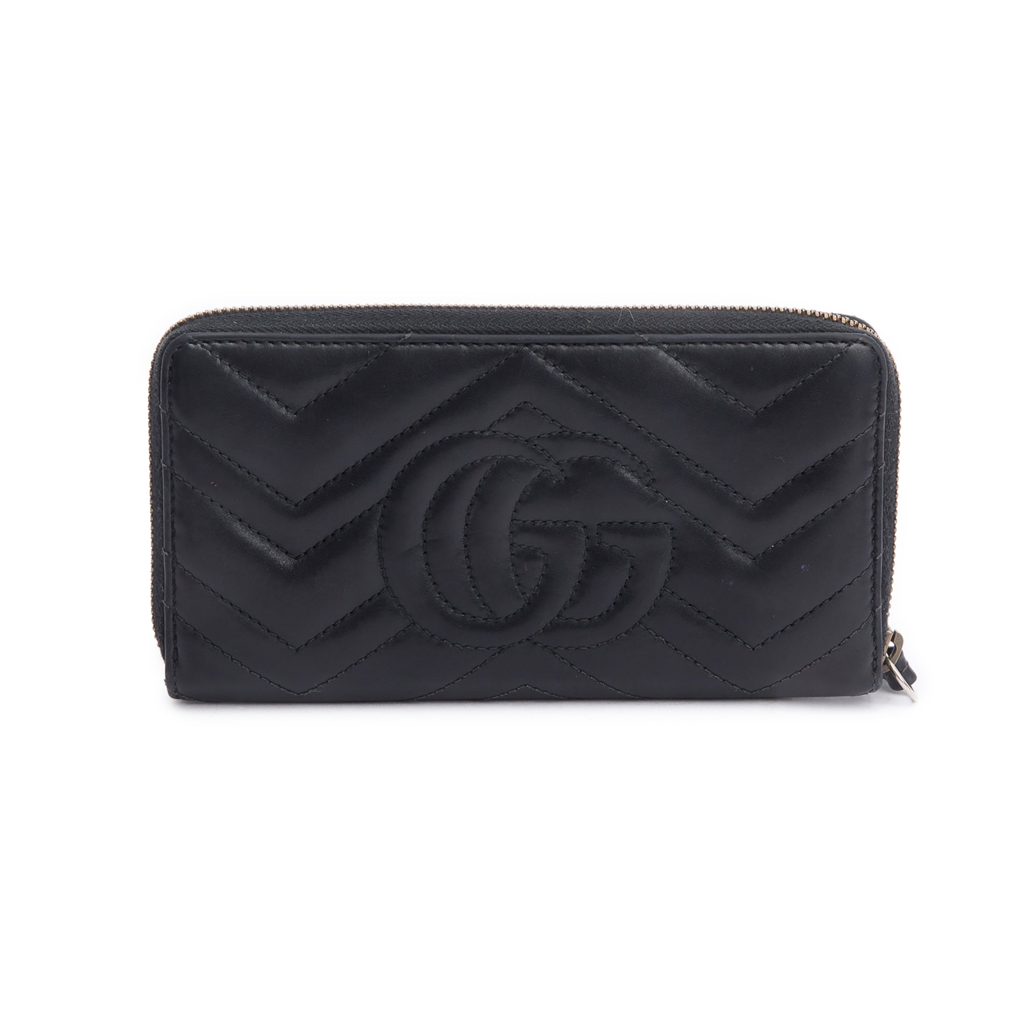Gucci Black GG Marmont Matelasse Leather Zip Around Wallet