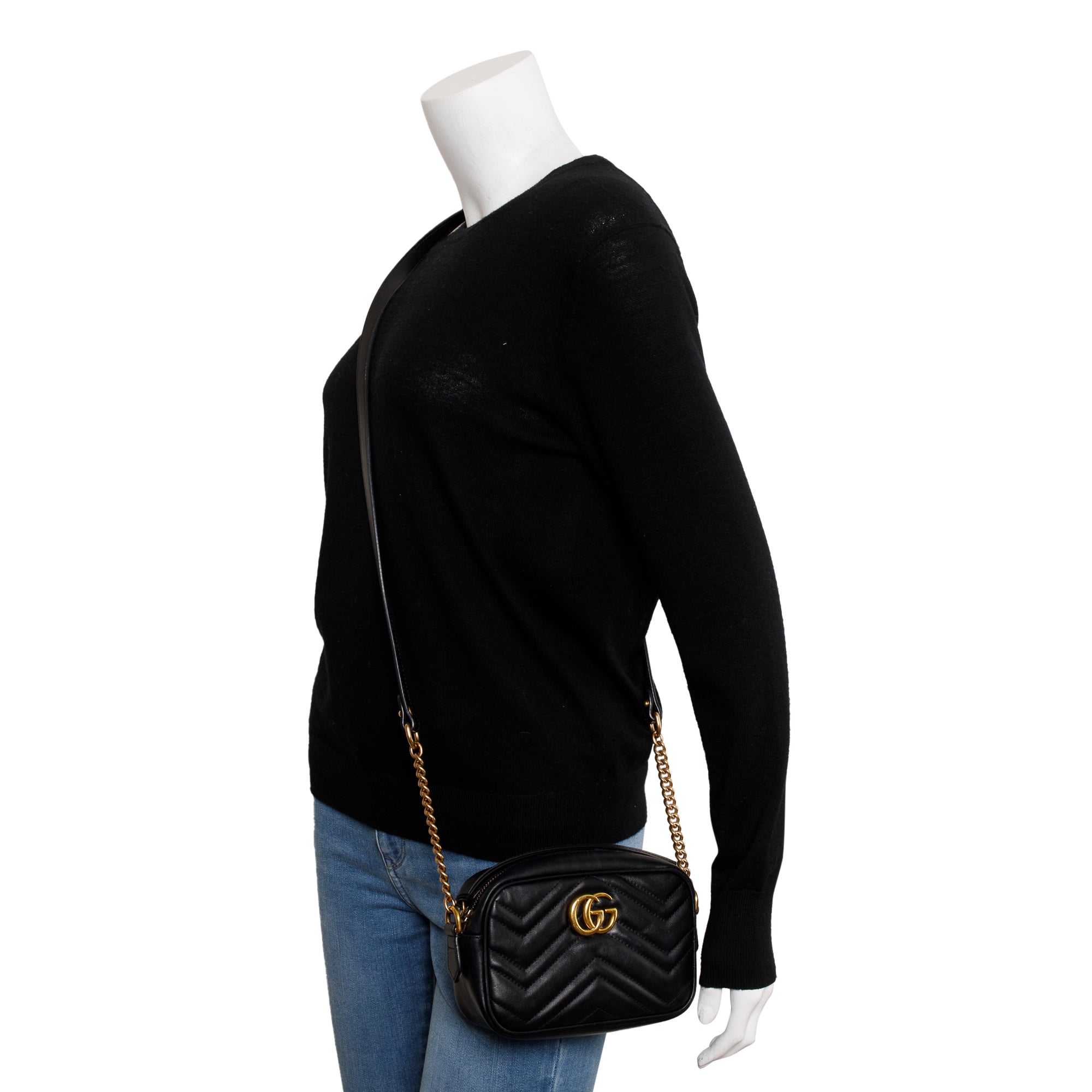 Gucci Black GG Marmont Matelasse Mini Shoulder Bag w/ Box