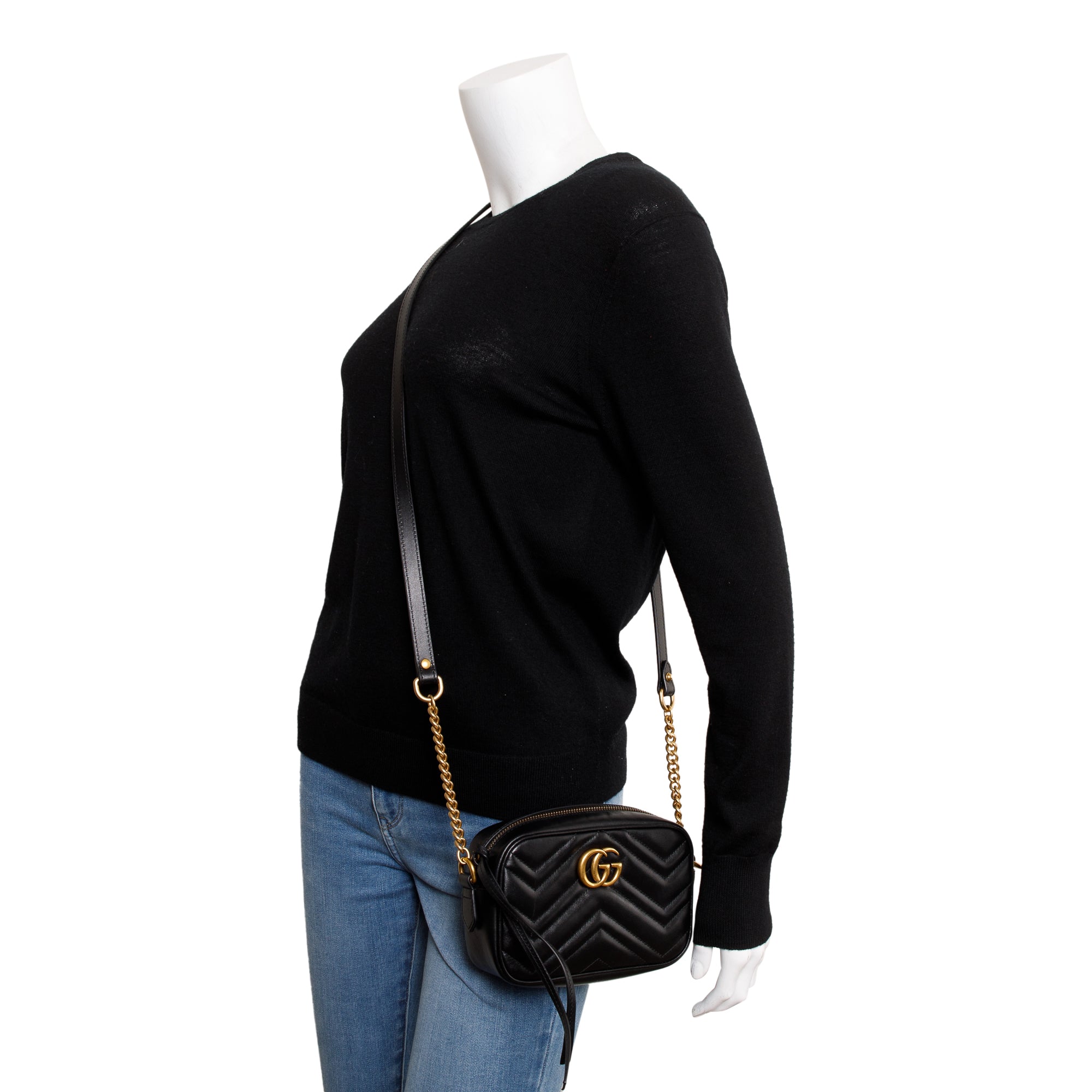 Gucci Black GG Marmont Matelasse Mini Shoulder Bag w/ Box