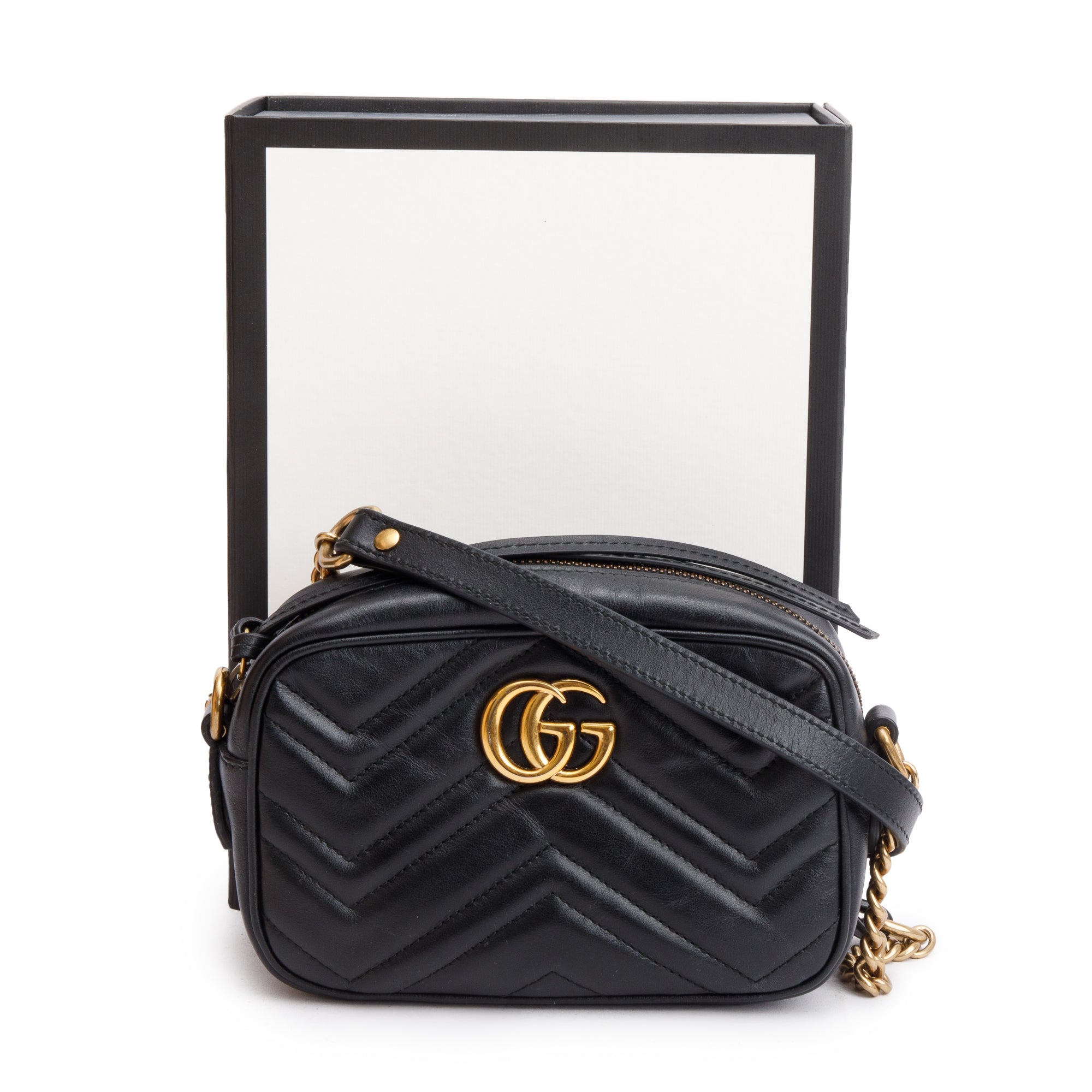 Gucci Black GG Marmont Matelasse Mini Shoulder Bag w/ Box
