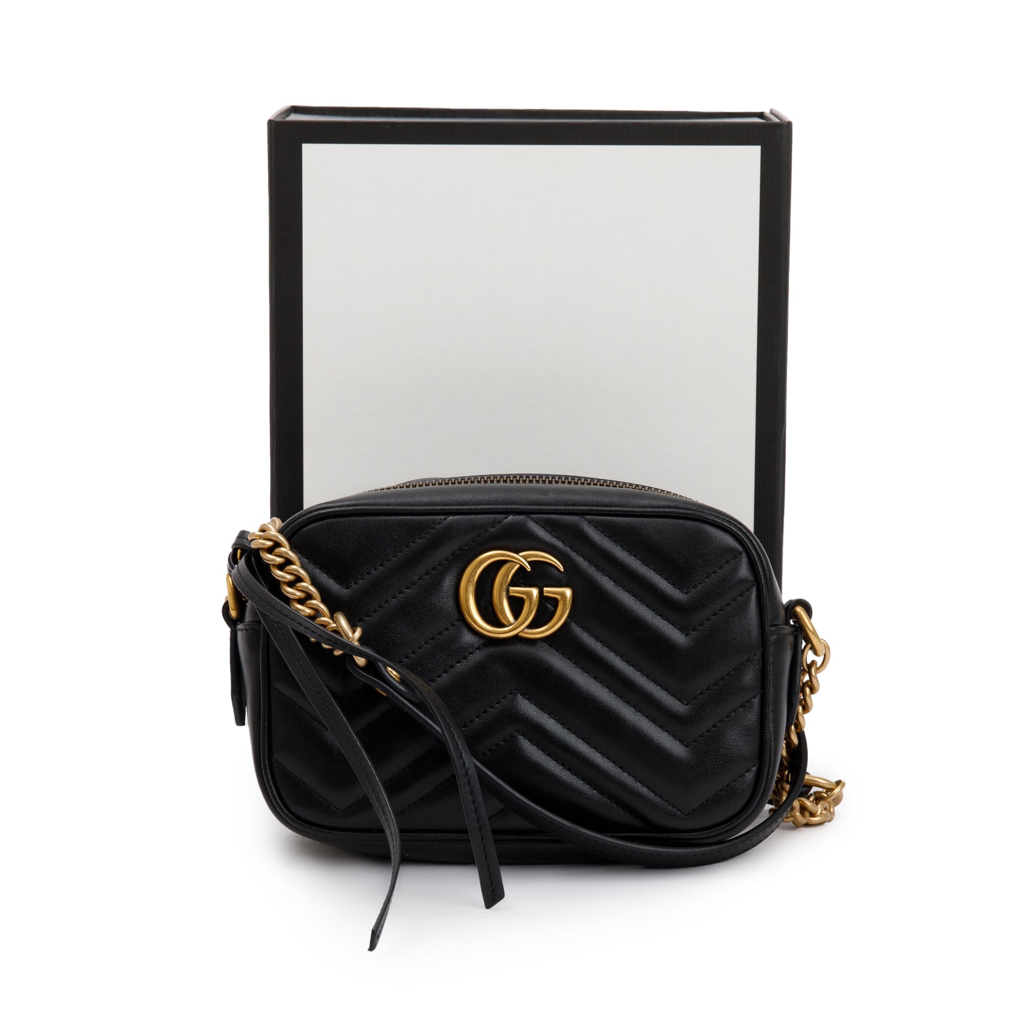 Gucci Black GG Marmont Matelasse Mini Shoulder Bag w/ Box